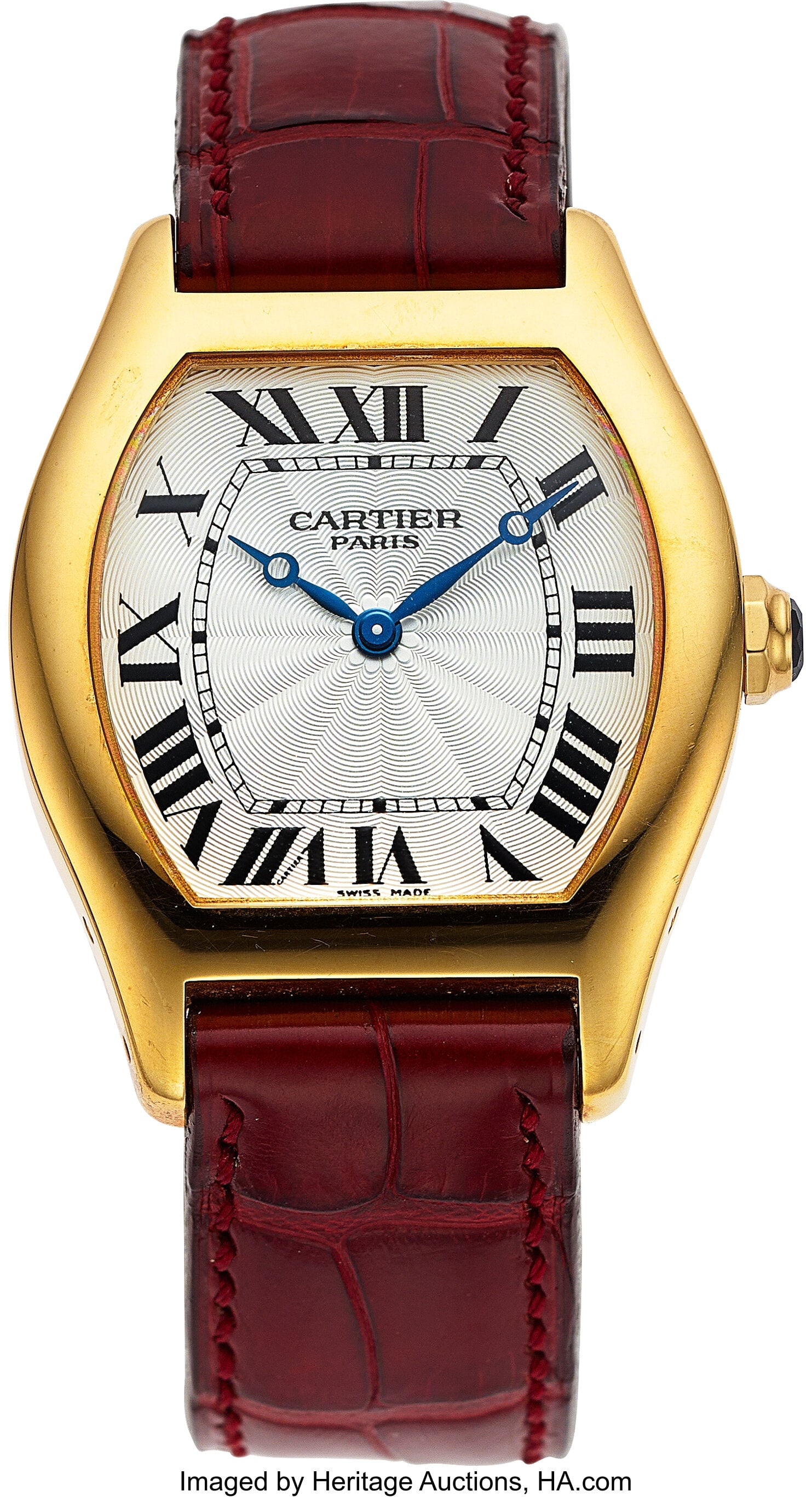 Cartier Tortue, 18k Rose Gold, Ref. 2496C Case:: Cartier Tortue, 18k Rose Gold, Ref. 2496C Case: 34 mm x 43 mm, 18k rose gold, two body, eight screw exhibition case back, No. 0527MG Dial: