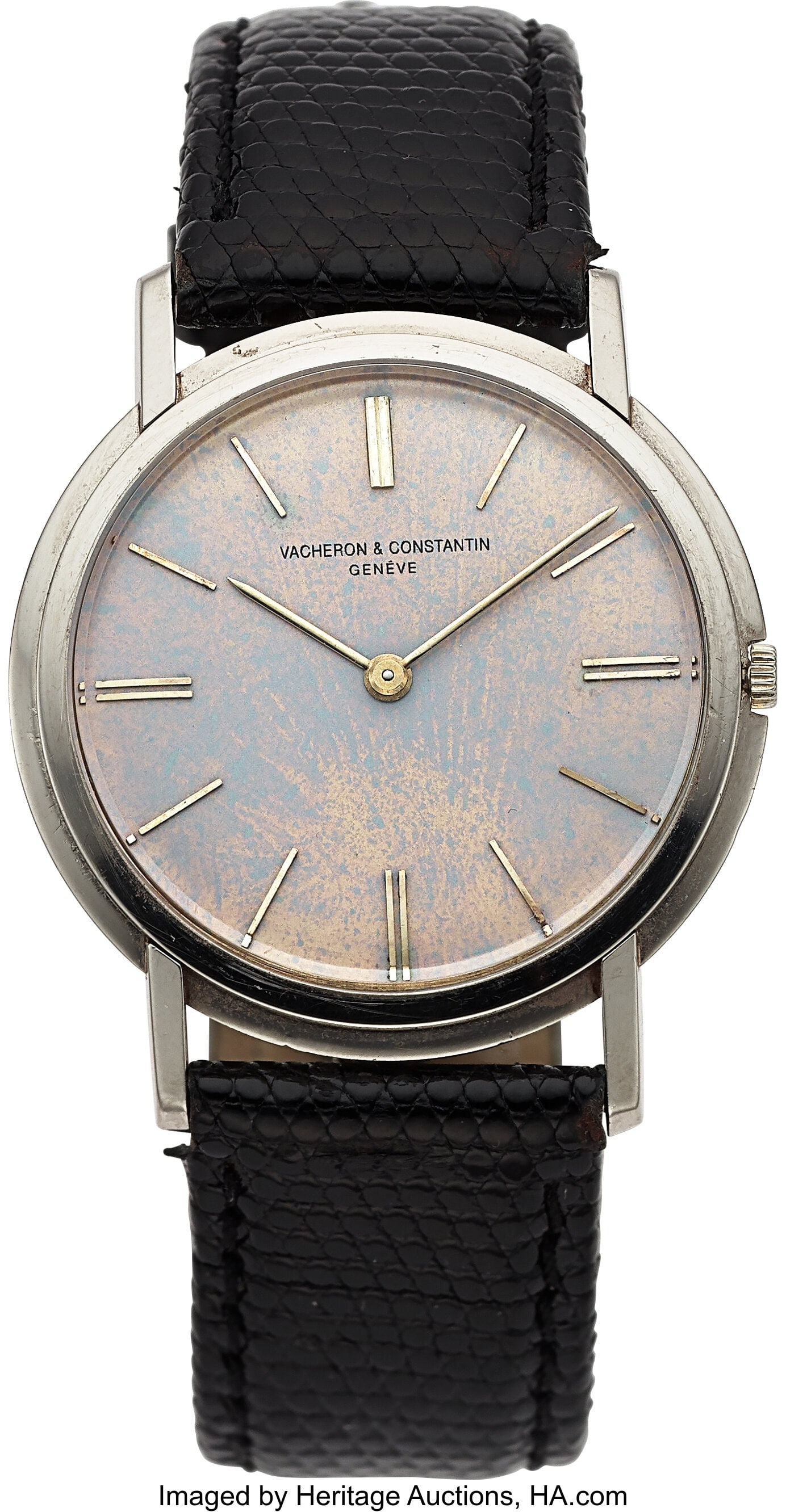 Vacheron & Constantin, Ref. 6100 Ultra-Thin Whit: Vacheron & Constantin, Ref. 6100 Ultra-Thin White Gold Wristwatch, circa 1950 Case: 33.5 mm, 18k white gold, stepped bezel, snap back, No&pe