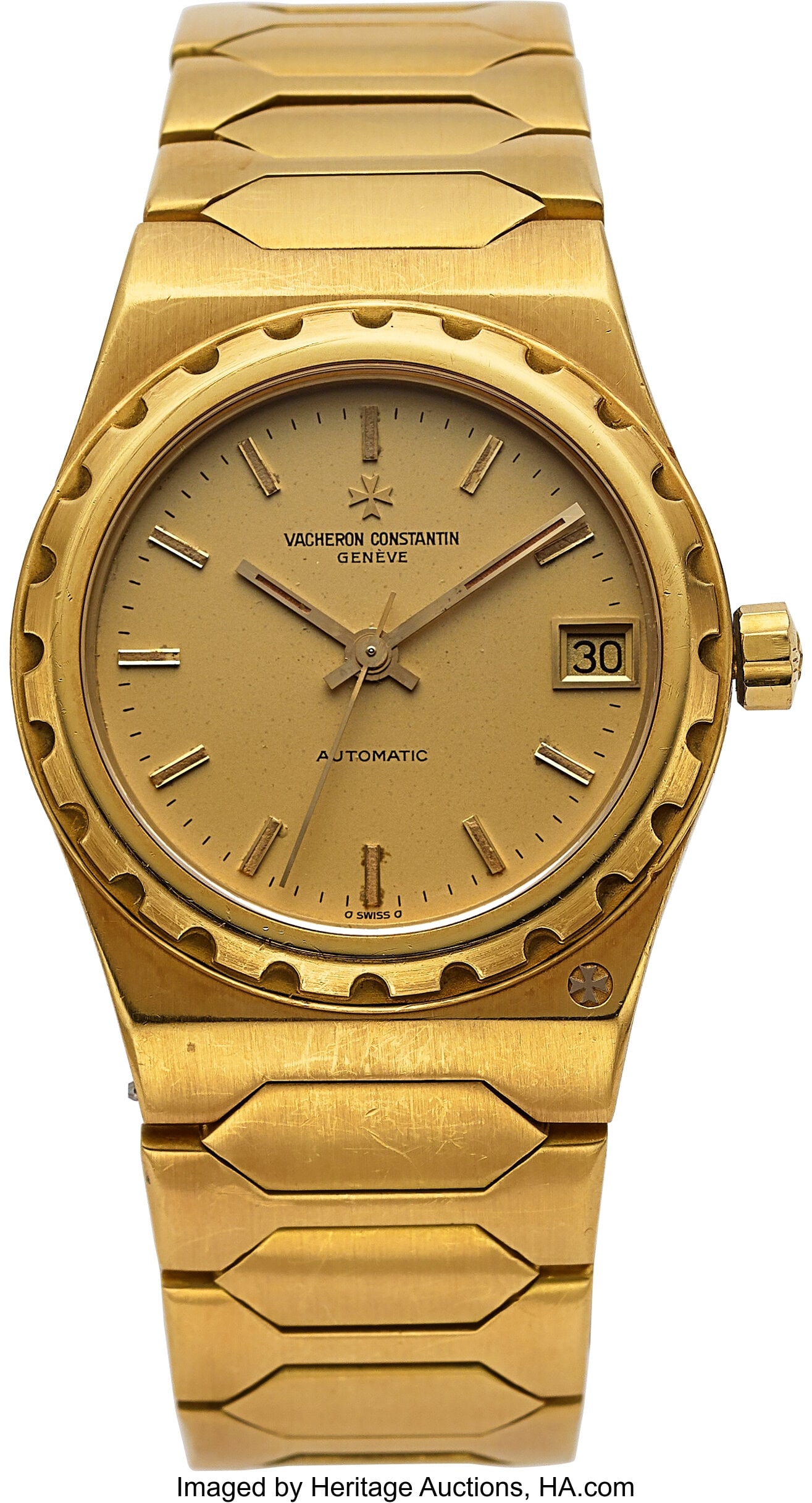 Vacheron Constantin, Rare Gold 222 Ref. 46003 Au: Vacheron Constantin, Rare Gold 222 Ref. 46003 Automatic, circa 1981 Case: 34 mm, 18k yellow gold, uni-body, solid case back engraved "222", No. 