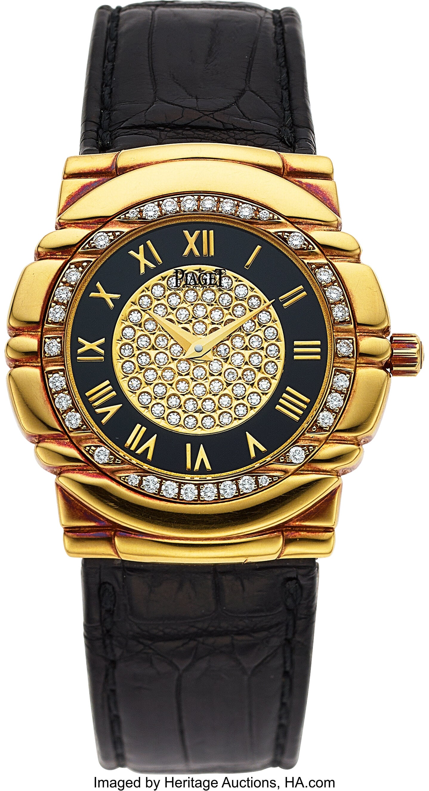 Piaget Tangara, 33 mm, 18k Yellow Gold, Diamond : Piaget Tangara, 33 mm, 18k Yellow Gold, Diamond Set Bezel and Dial, Ref. 17043 Case: 33 mm, 18k yellow gold, two body, four screw case back&comma