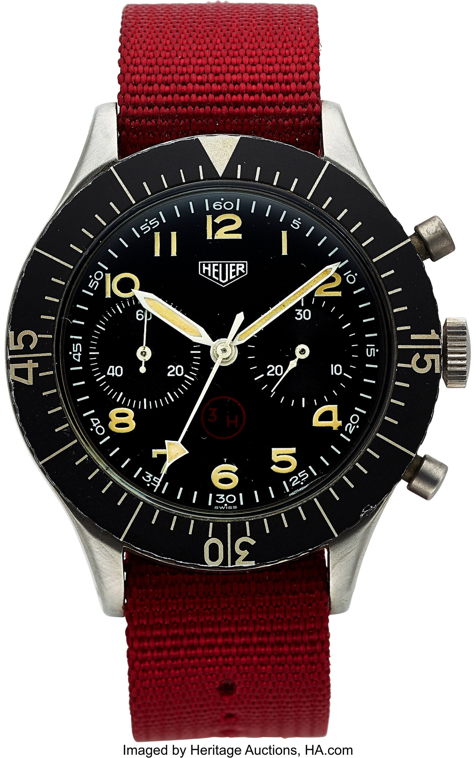 Heuer Bundeswehr, Red 3H, Tritium Arabic Dial, R (1 of 4)
