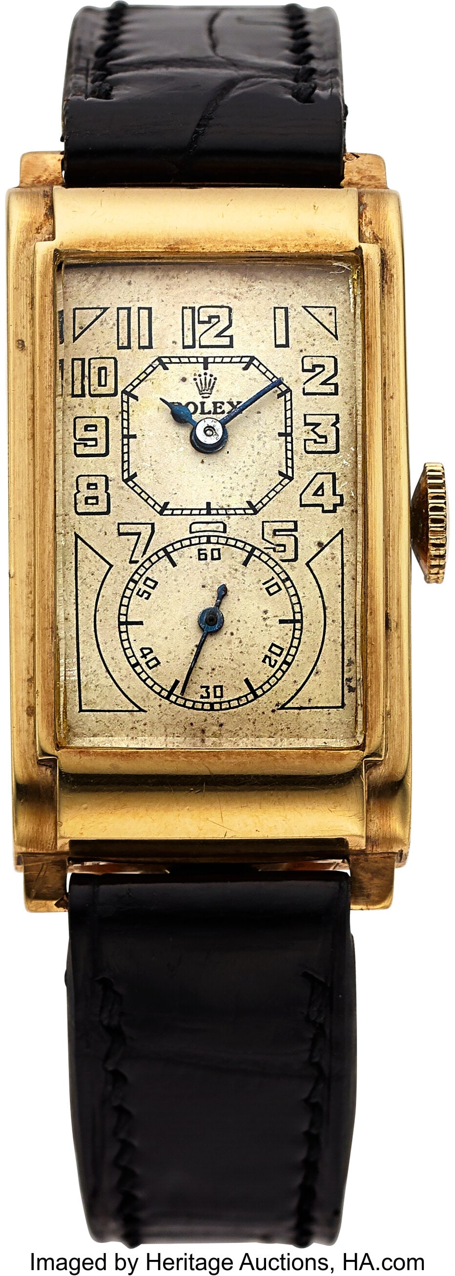Rolex Very Fine Yellow Gold Prince, circa 1937 : Rolex Very Fine Yellow Gold Prince, circa 1937 Case: 20 mm x 36 mm, 9k yellow gold, two body, curved case back, stepped sides, No. 42235 Dial: si