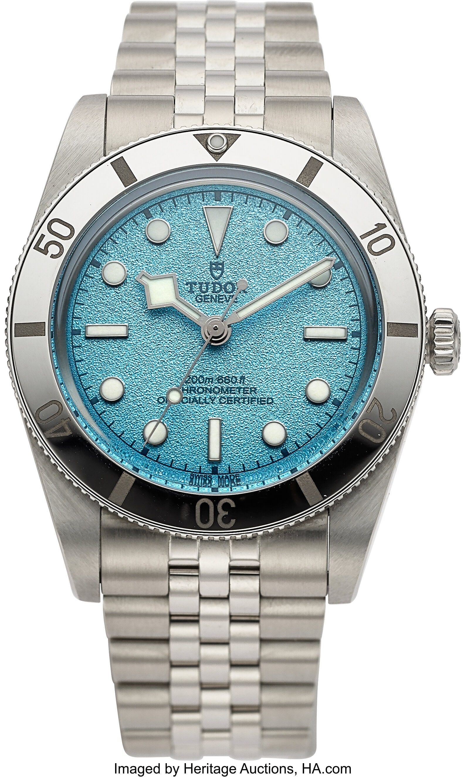 Tudor Black Bay Fifty-Four "Blue Lagoon", Ref. 7: Tudor Black Bay Fifty-Four "Blue Lagoon", Ref. 79000 Case: 38 mm, stainless steel, three body, screw-down case back and crown, unidirectional ratcheted rotat