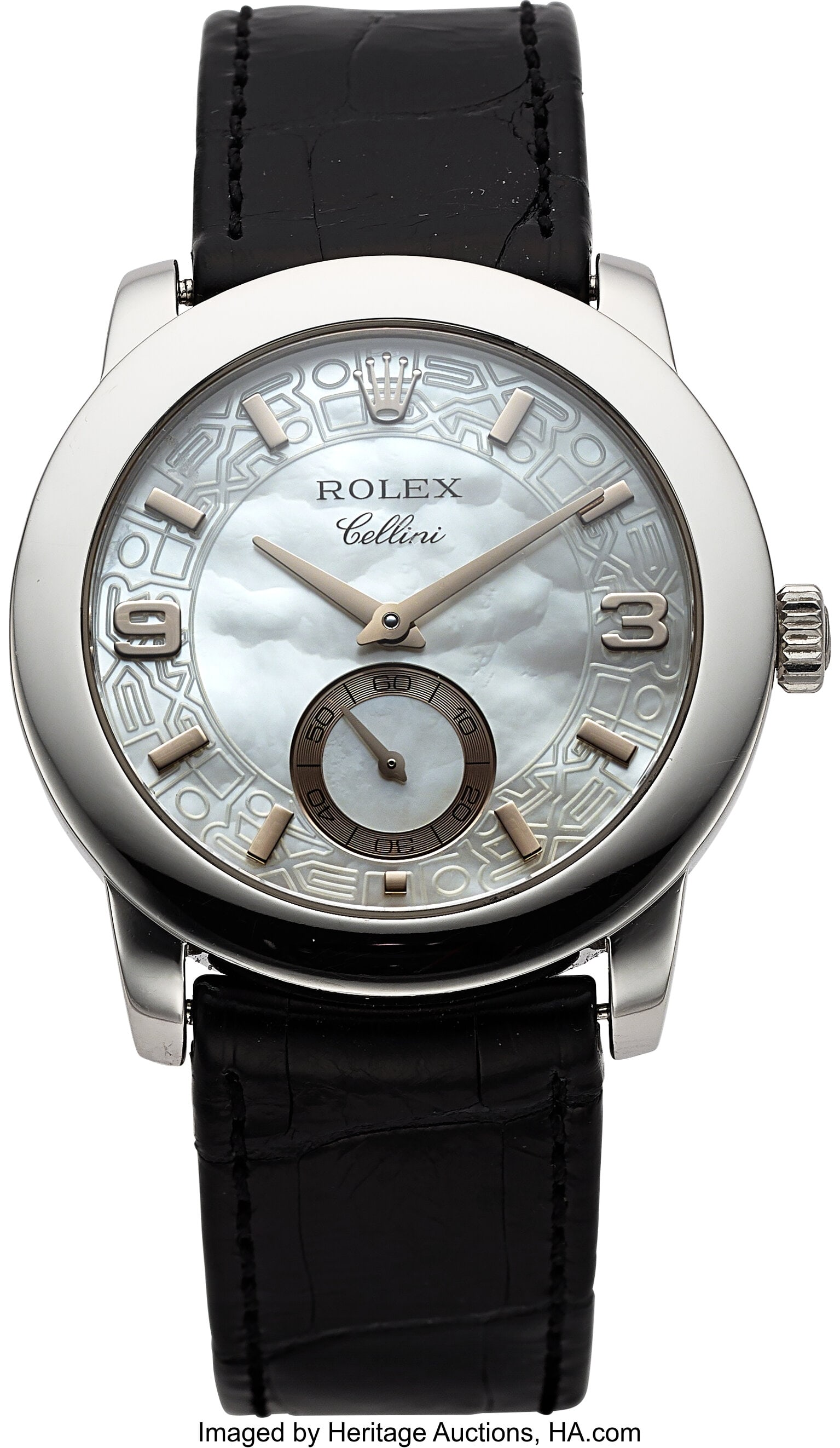 Rolex Cellini Cellinium, Platinum, Mother of Pea: Rolex Cellini Cellinium, Platinum, Mother of Pearl Dial, Ref. 5240/6 Case: 35 mm, platinum, two body, snap-on case back, fixed domed bezel&co