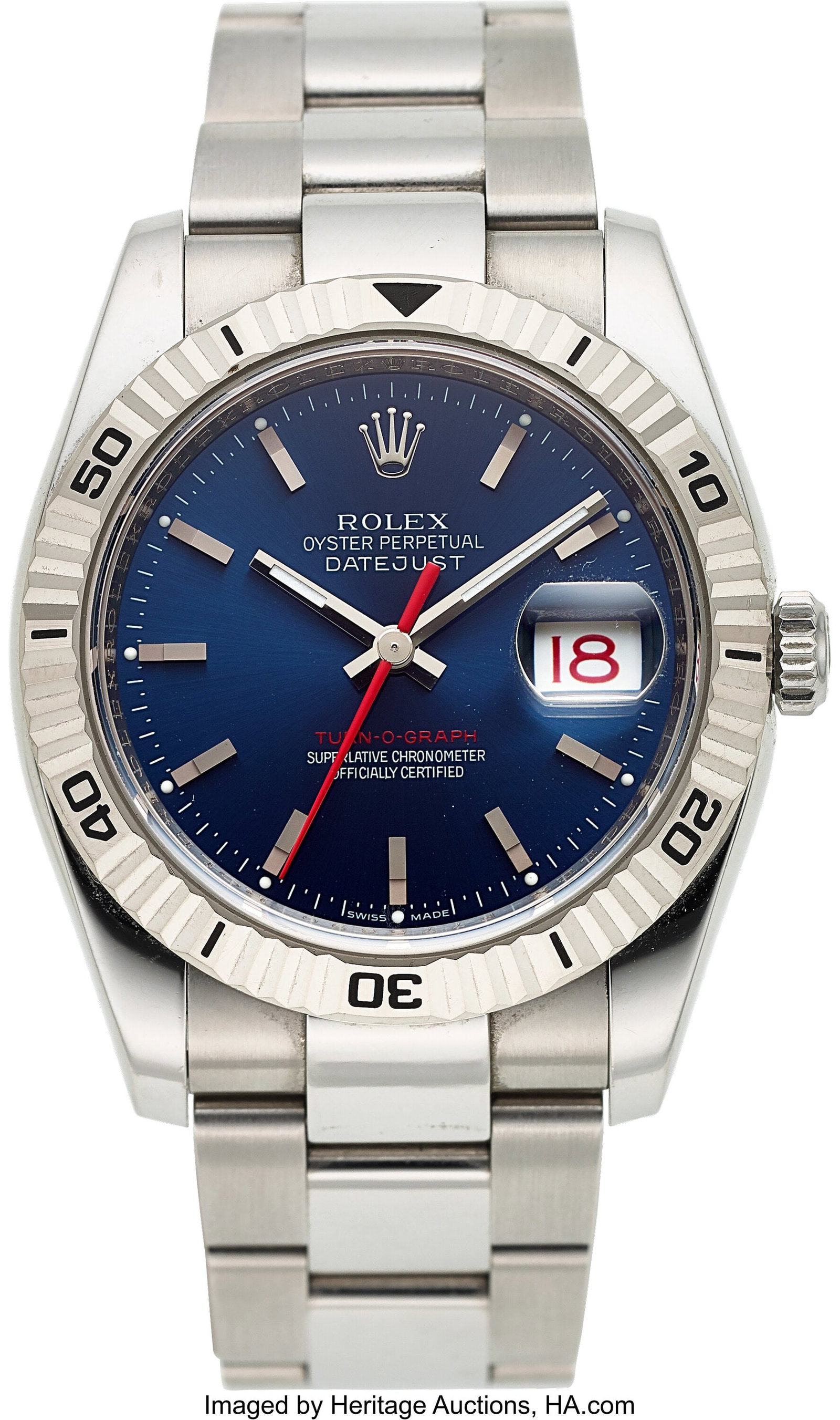 Rolex Oyster Perpetual Datejust Turnograph, 36 m: Rolex Oyster Perpetual Datejust Turnograph, 36 mm, Ref. 116264 Case: 36 mm, stainless steel, three body, screw-down case back and crown, fixed fluted b