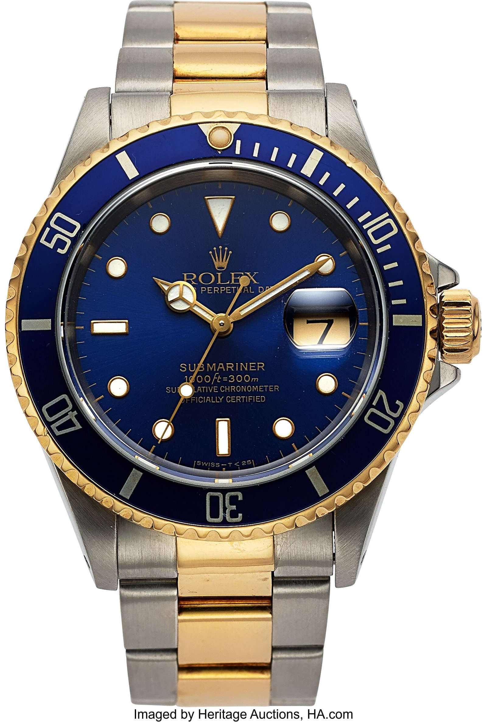 Rolex Oyster Perpetual Date Submariner, Steel an: Rolex Oyster Perpetual Date Submariner, Steel and 18k Yellow Gold, Blue Dial, Ref. 16613 Case: 40 mm, stainless steel and 18k yellow gold, three body, 