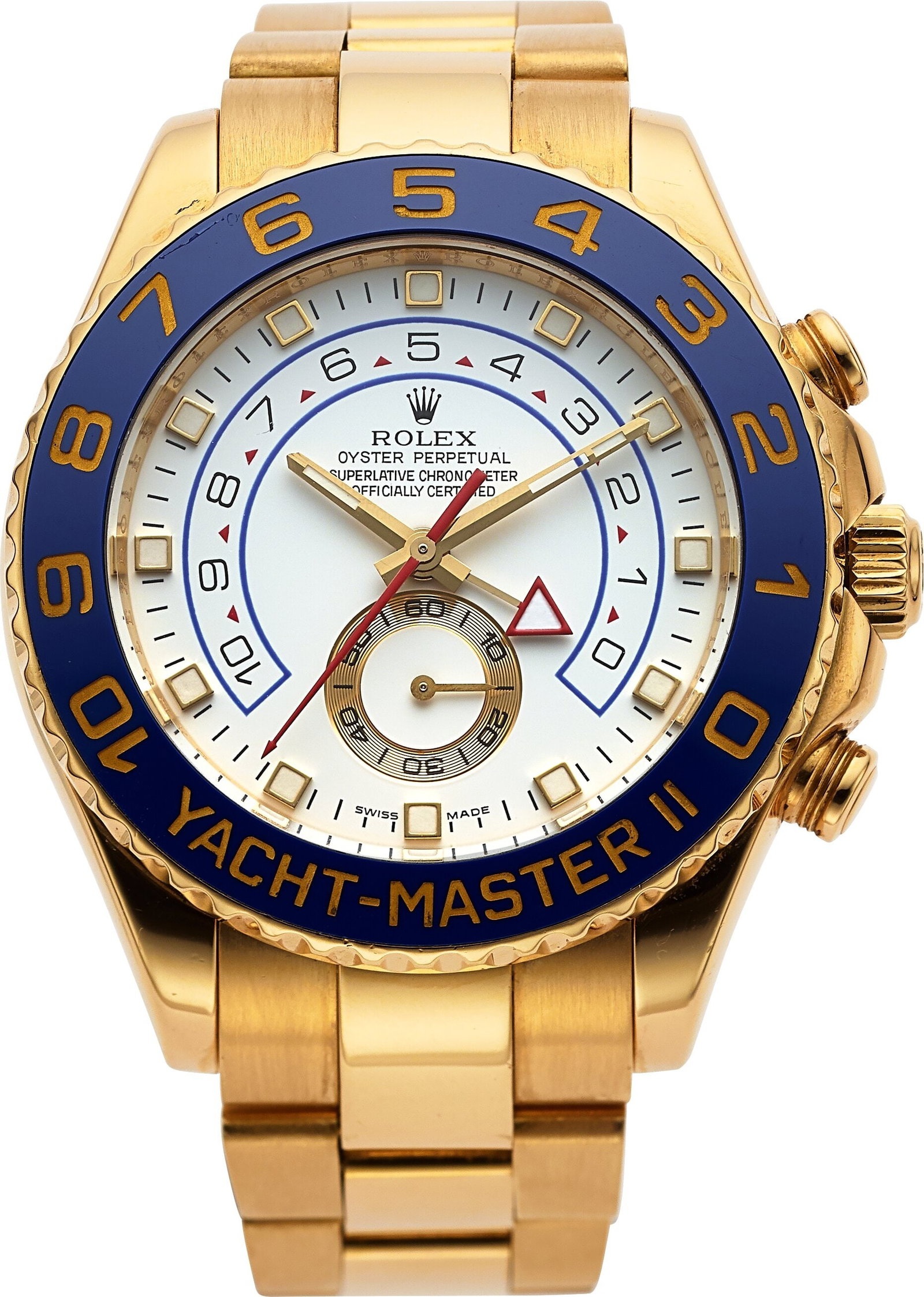 Rolex Oyster Perpetual, Yachtmaster II, 18k Yell: Rolex Oyster Perpetual, Yachtmaster II, 18k Yellow Gold, Ref. 116688 Case: 44 mm, 18k yellow gold, three body, screw-down case back, bidirectiona
