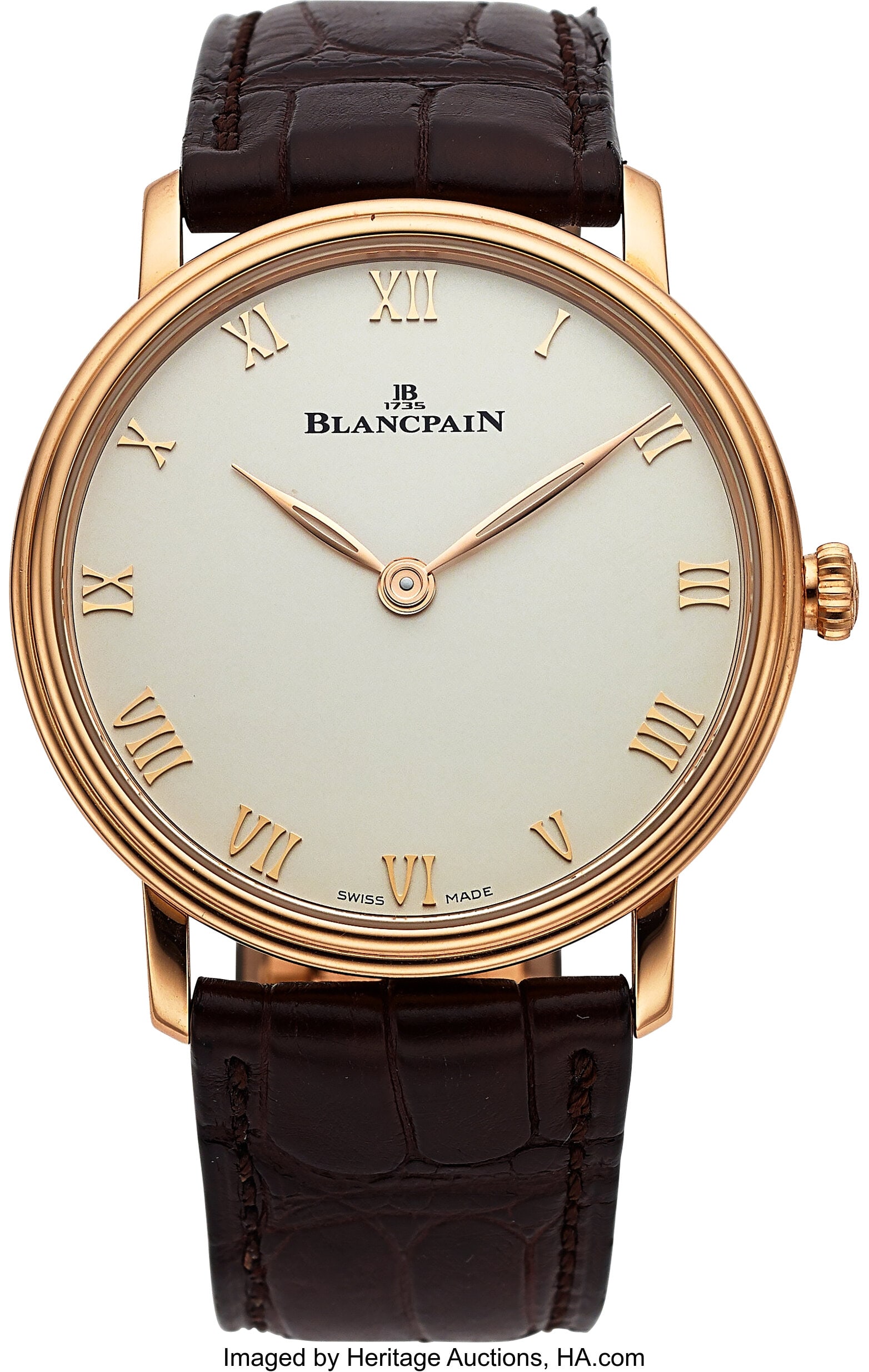 Blancpain Villeret Ultraplate, 18k Rose Gold, Re: Blancpain Villeret Ultraplate, 18k Rose Gold, Ref. 6605-3642-55B Case: 40 mm, 18k rose gold, two body, snap-on exhibition case back, stepped bezel&comm