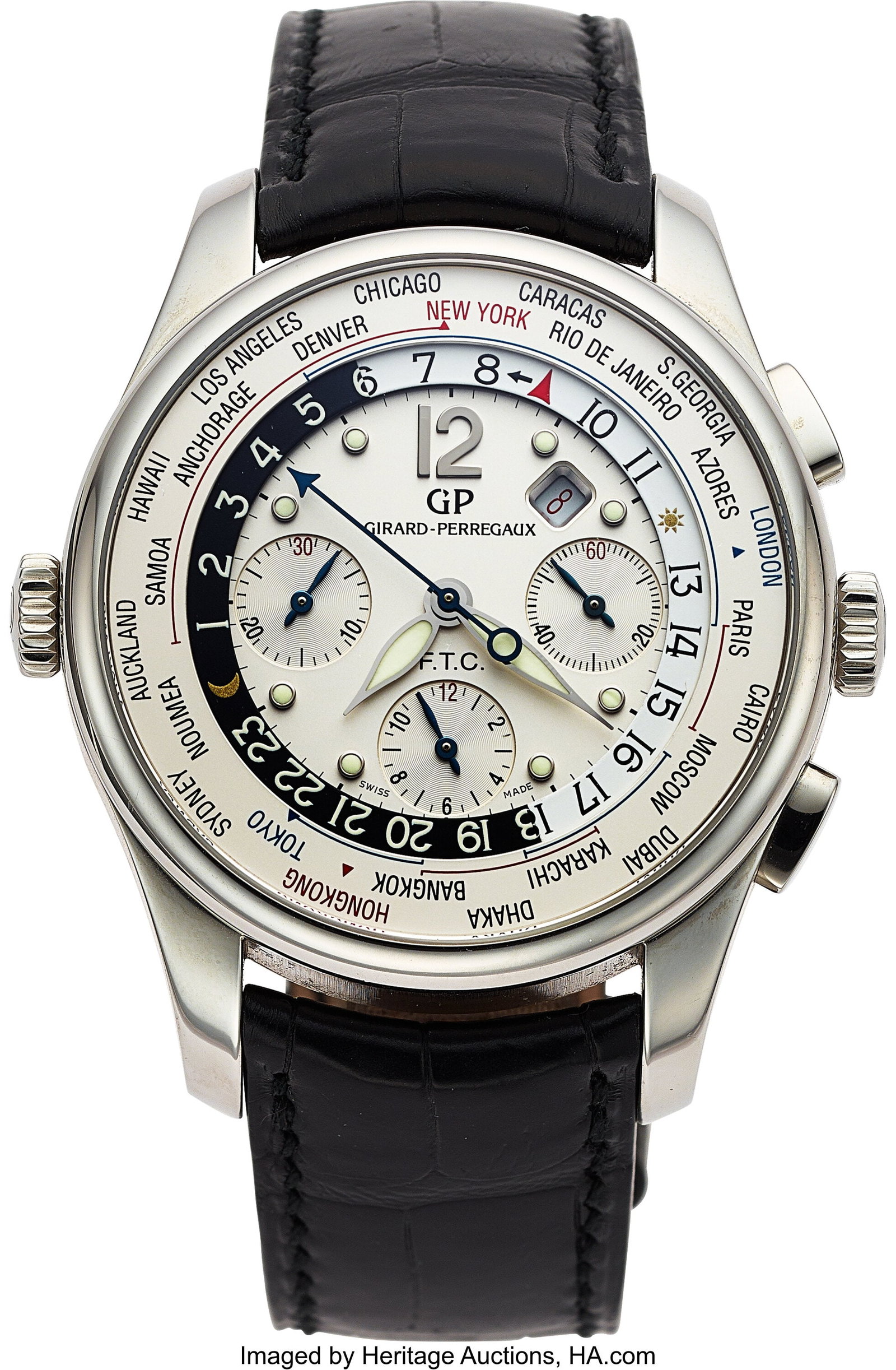 Girard Perregaux WW.TC, Full Set, Ref. 49805 Ca: Girard Perregaux WW.TC, Full Set, Ref. 49805 Case: 43 mm, stainless steel, three body, six screw exhibition case back, fixed domed bezel, 