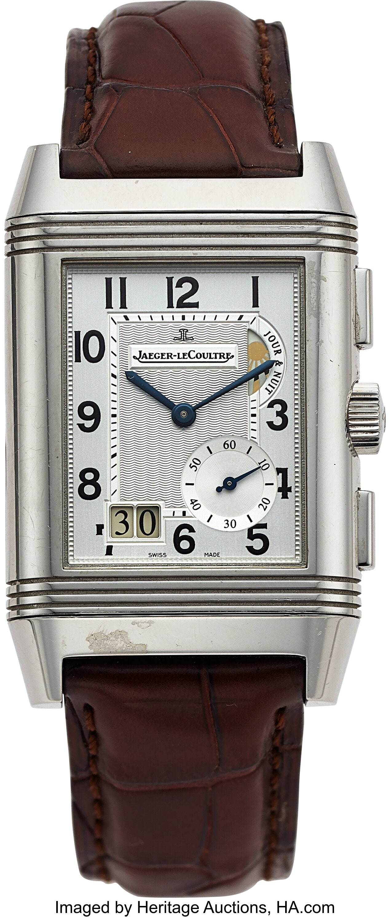 Jaeger LeCoultre Grande Reverso GMT, Stainless S: Jaeger LeCoultre Grande Reverso GMT, Stainless Steel, Ref. 240.8.18 Case: 29 mm x 34 mm, stainless steel, Reverso bod, No. 2703817 Dial&