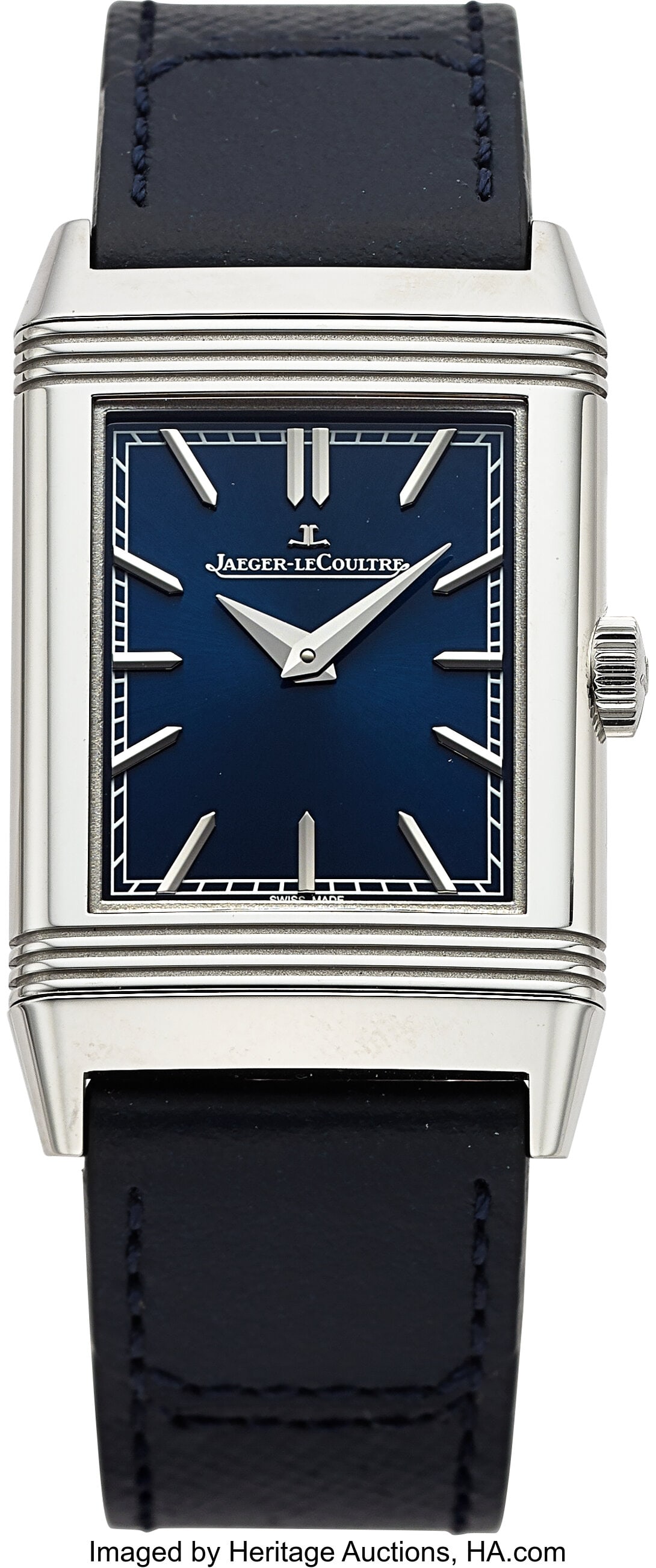 Jaeger LeCoultre Reverso Tribute Monoface, Blue : Jaeger LeCoultre Reverso Tribute Monoface, Blue Dial, Ref. Q716848J Case: 24 mm x 34 mm, stainless steel, Reverso case, sunray design case bed, No&peri