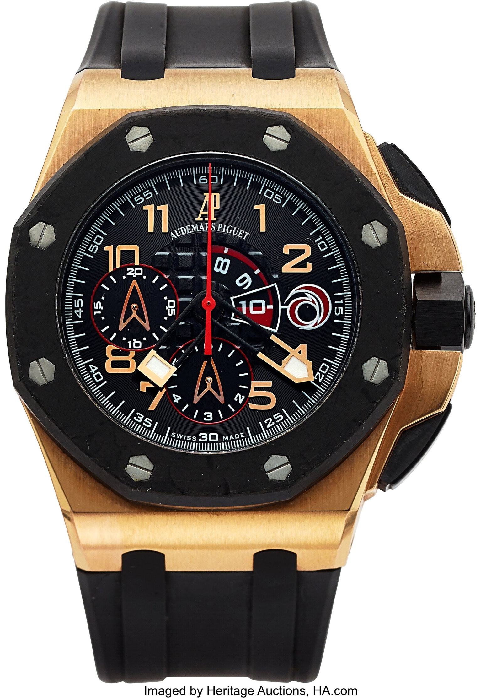 Audemars Piguet Rare Pink Gold Team Alinghi Limi: Audemars Piguet Rare Pink Gold Team Alinghi Limited Edition Royal Oak Offshore No. 224/600 Case: 44mm, 18k rose gold, three body, solid gold back with racing scene&c