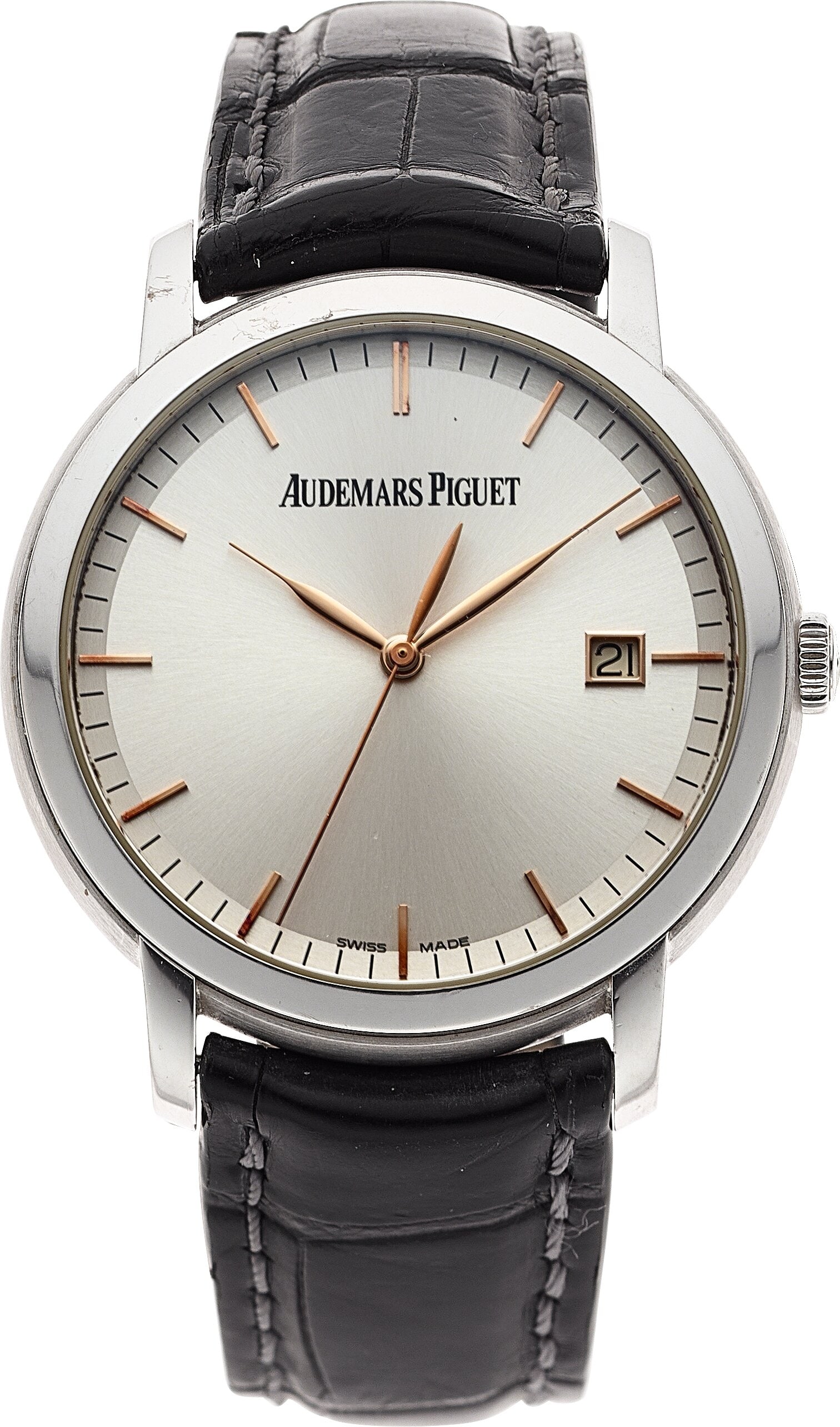 Audemars Piguet Jules Audemars 18k White Gold, R: Audemars Piguet Jules Audemars 18k White Gold, Ref. 15170BC Case: 39 mm, 18k white gold, three body, 5 screw exhibition case back, No. H39906 Dial&col