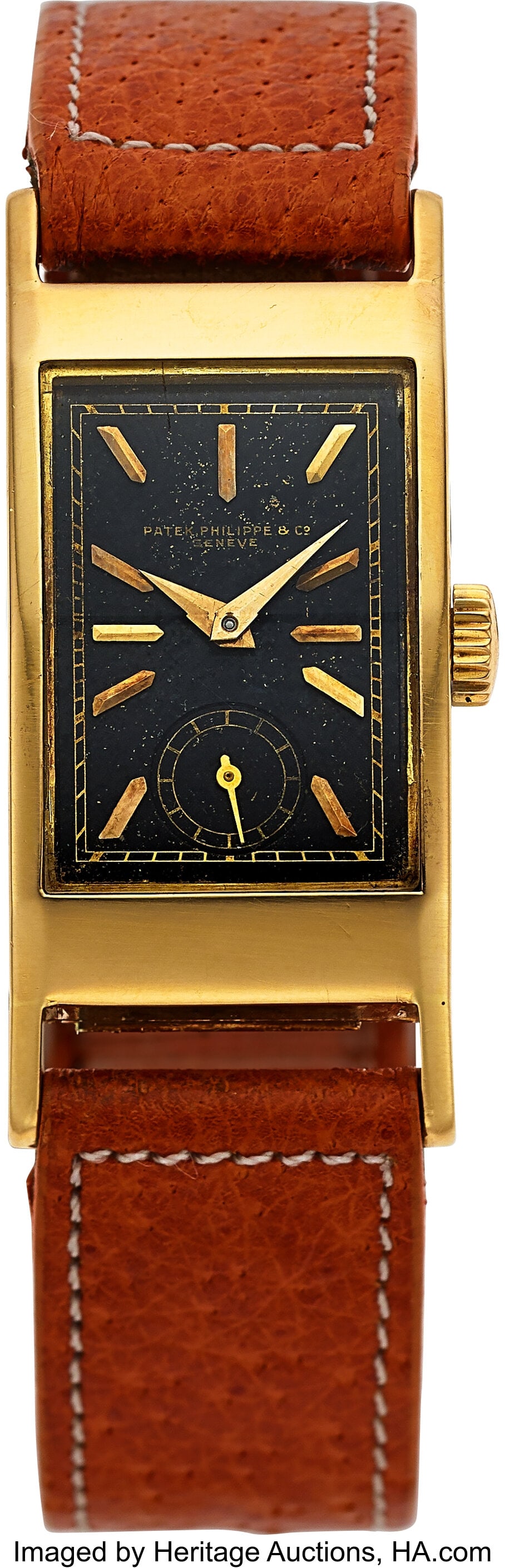 Patek Philippe Tegolino, 18k Yellow Gold, Black : Patek Philippe Tegolino, 18k Yellow Gold, Black Dial, Ref. 425J Case: 20 mm x 34 mm, 18k yellow gold, two body, snap-on case back, No. 620