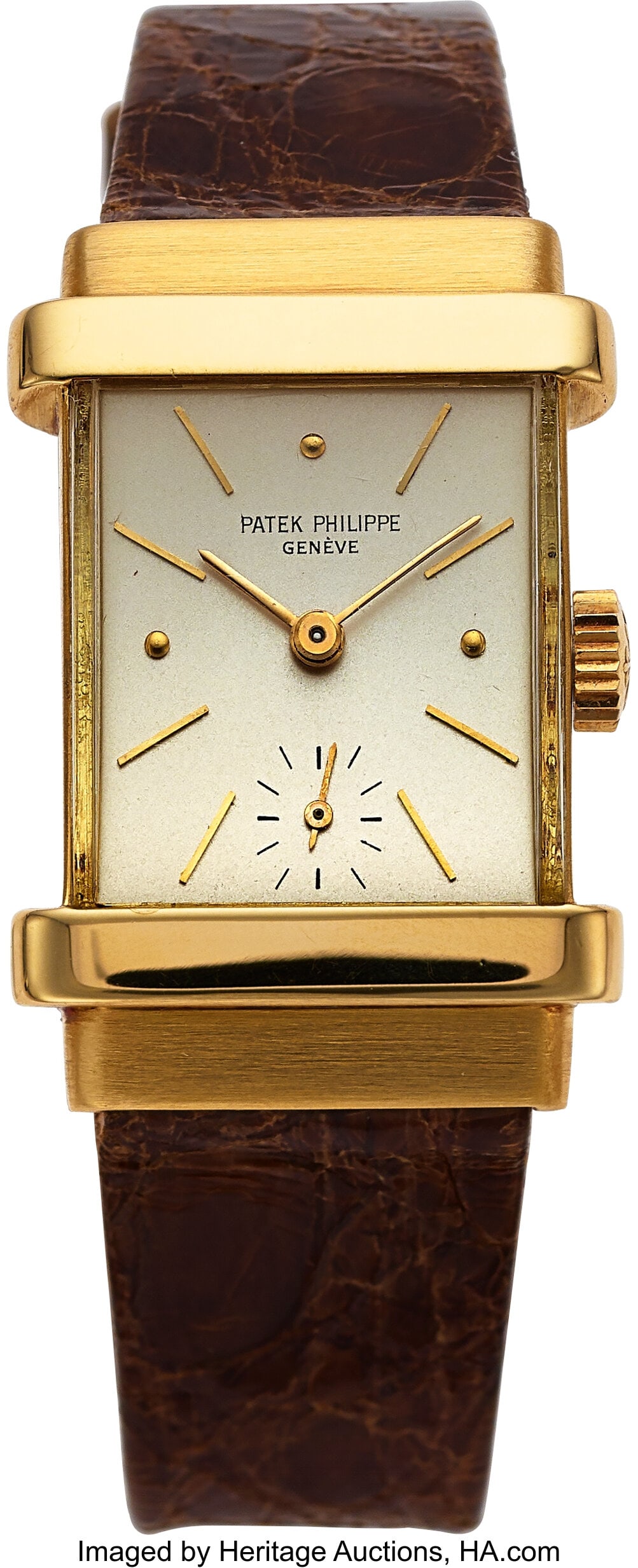 Patek Philippe Top Hat, 18k Yellow Gold, Ref. 14: Patek Philippe Top Hat, 18k Yellow Gold, Ref. 1450J Case: 20 mm x 37 mm, 18k yellow gold, two body, snap-on case back, No. 648133 Dial: cr