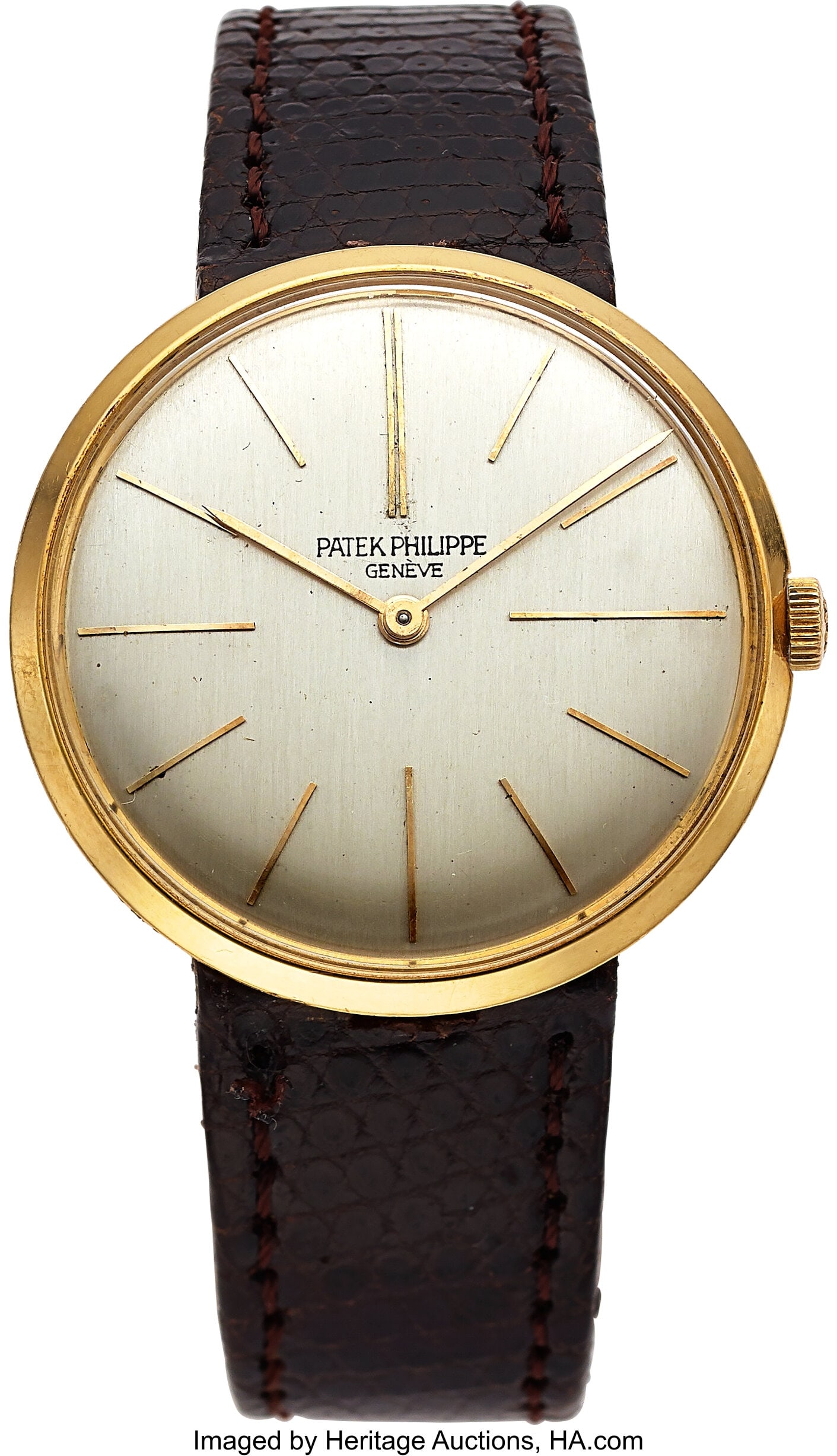 Patek Philippe Calatrava, 18k Yellow Gold, Ref. : Patek Philippe Calatrava, 18k Yellow Gold, Ref. 2590J Case: 34 mm, 18k yellow gold, two body, snap-on case back, No. 424477 Dial: silvered