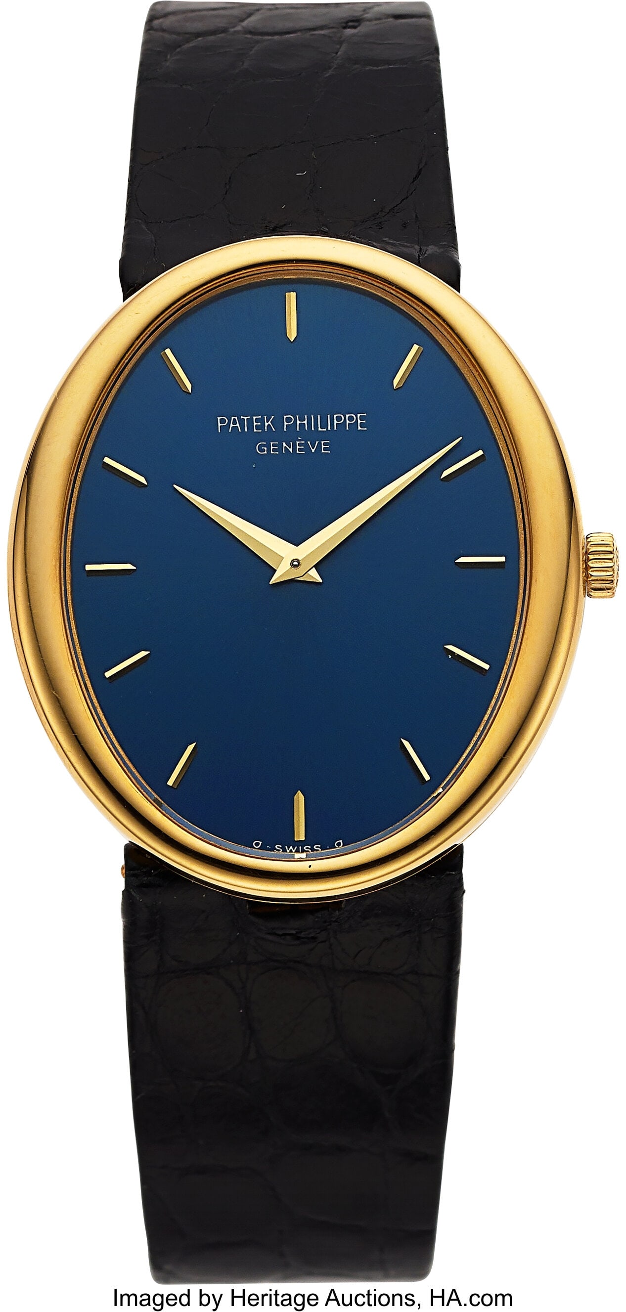 Patek Philippe Eclipse, 18k Yellow Gold, Ref. 35: Patek Philippe Eclipse, 18k Yellow Gold, Ref. 3598J Case: 30 mm x 35 mm, 18k yellow gold, two body, snap-on case back, Eclipse case Dial: blue su