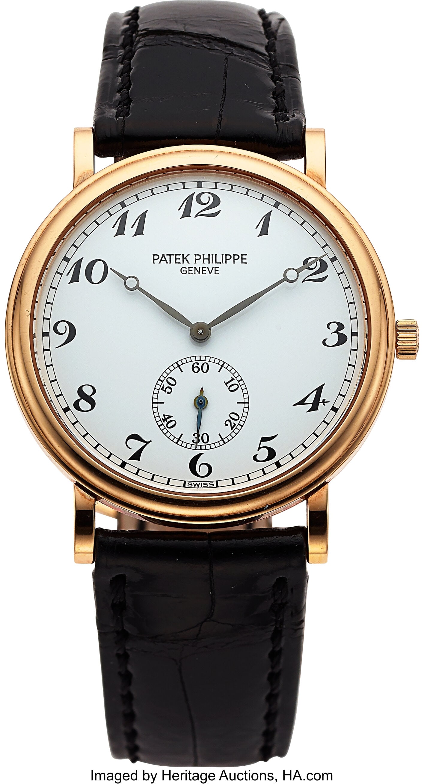Patek Philippe Calatrava, 18k Rose Gold, Ref. 50: Patek Philippe Calatrava, 18k Rose Gold, Ref. 5022R Case: 33 mm, 18k rose gold, two body, snap-on case back Dial: white dial, black Arabic numera