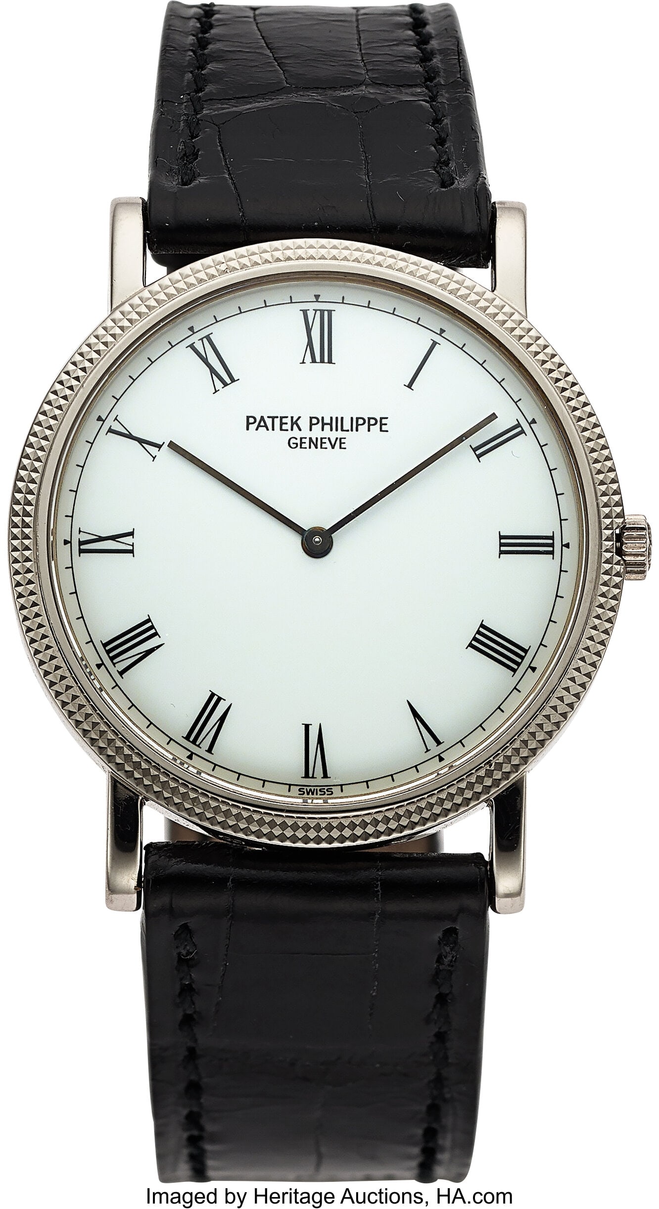 Patek Philippe Calatrava, 18k White Gold, Ref. 3: Patek Philippe Calatrava, 18k White Gold, Ref. 3520G Case: 32 mm, 18k white gold, two body, screw-down case back, hobnail bezel Dial: white dial&