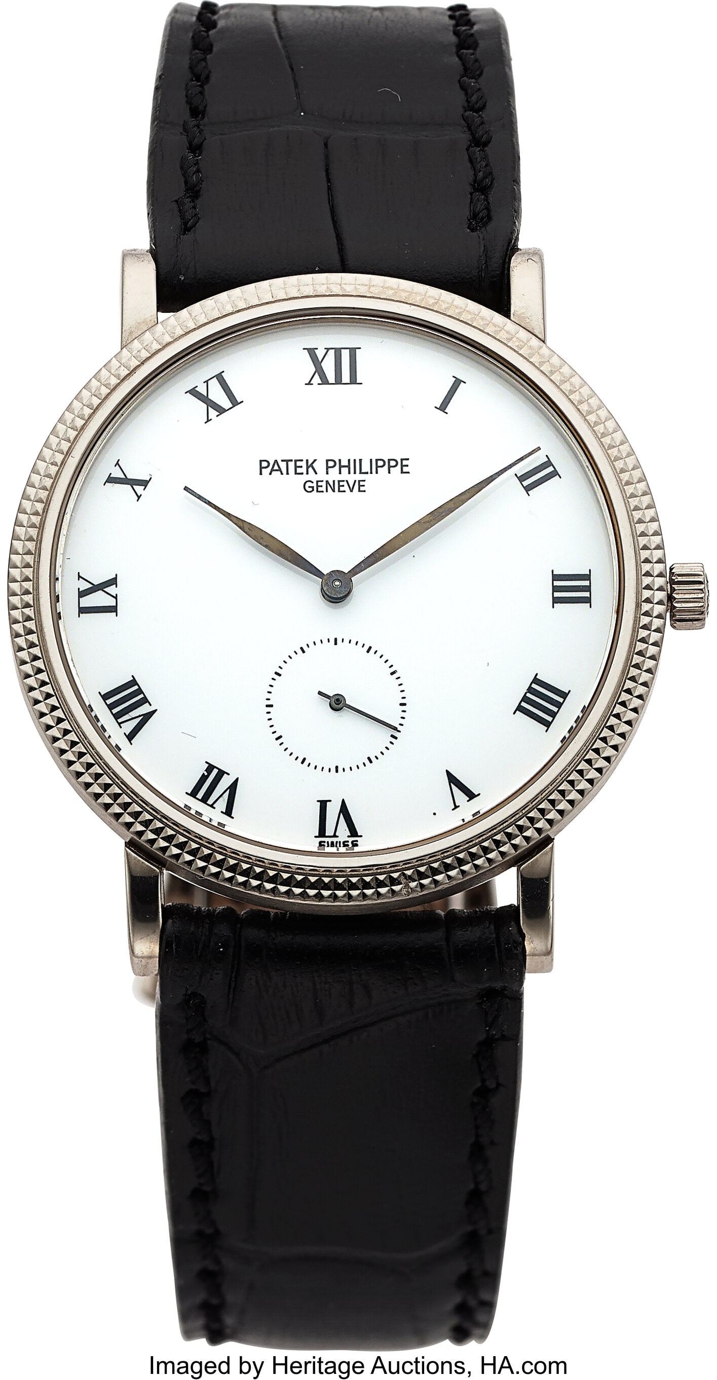 Patek Philippe Calatrava,18k White Gold, Ref. 39: Patek Philippe Calatrava,18k White Gold, Ref. 3919G Case: 33 mm, 18k white gold, three body, snap on case front, fixed hobnail bezel Dial: white 