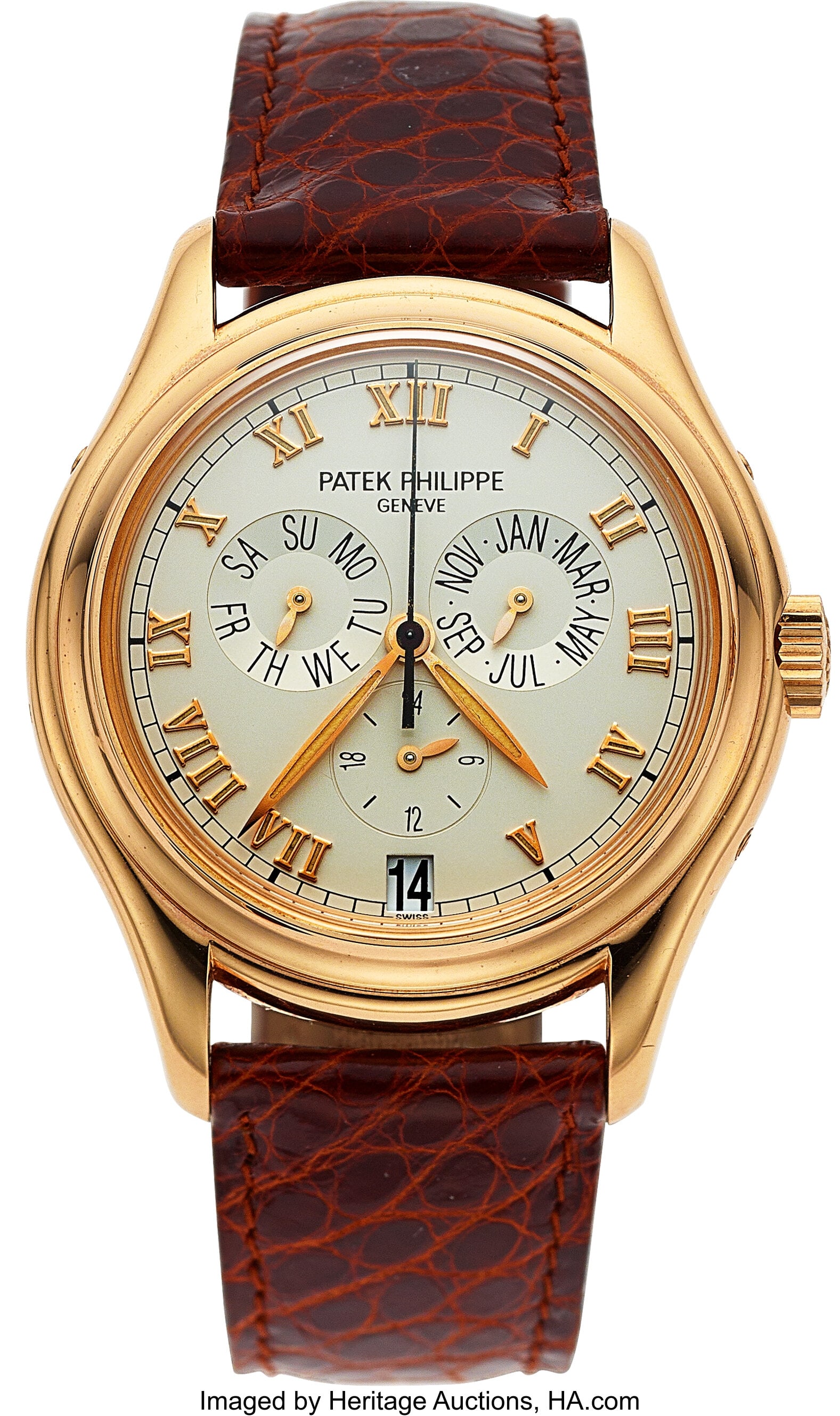 Patek Philippe Annual Calendar, 18k Rose Gold, R: Patek Philippe Annual Calendar, 18k Rose Gold, Ref. 5035R Case: 36 mm, 18k rose gold, three body, screw-down exhibition case back, No. 4'000'188