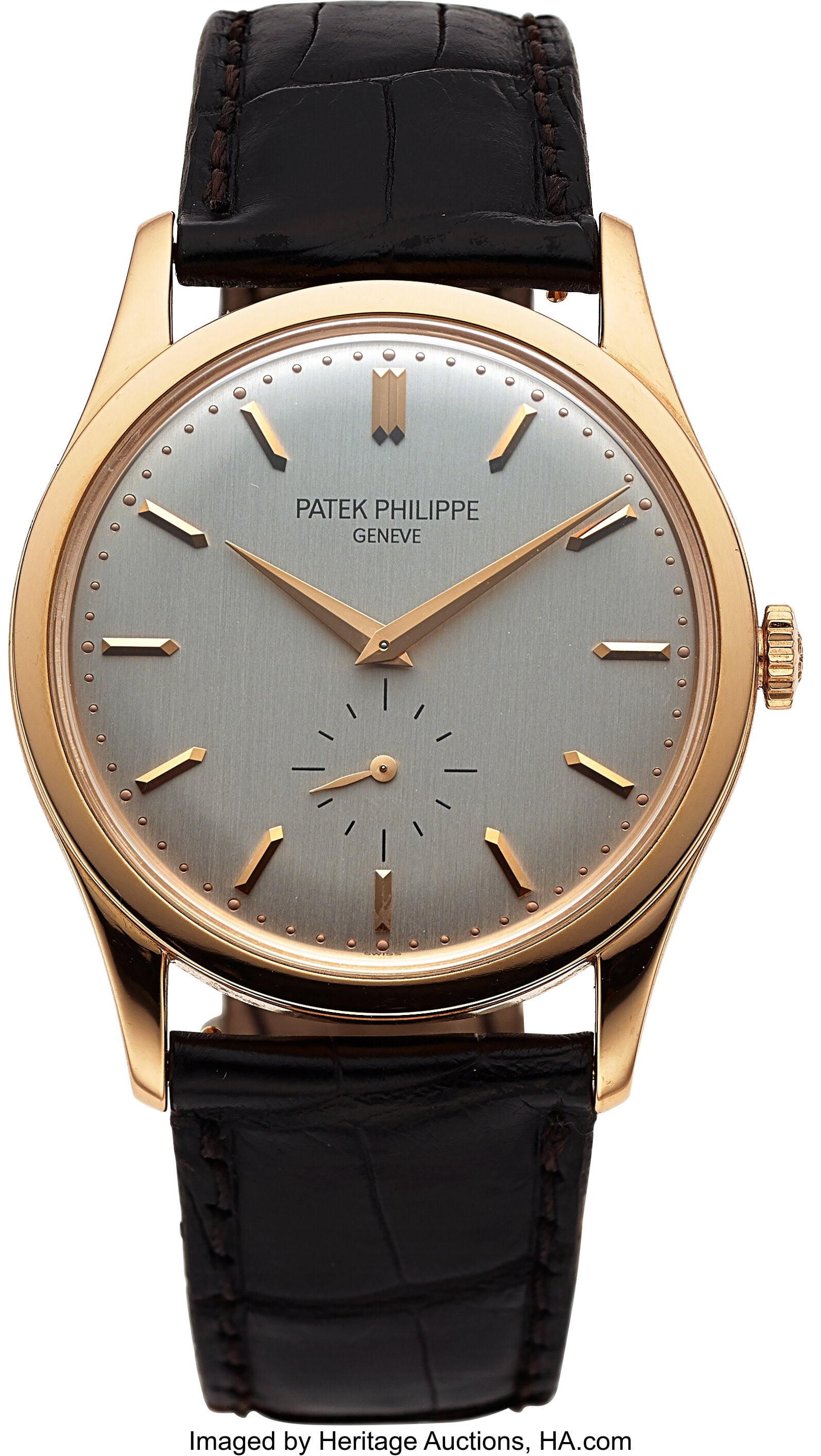 Patek Philippe Calatrava, 18k Rose Gold, Ref. 51: Patek Philippe Calatrava, 18k Rose Gold, Ref. 5196R Case: 37 mm, 18k rose gold, two body, snap-on case back, fixed domed bezel, No. 460314