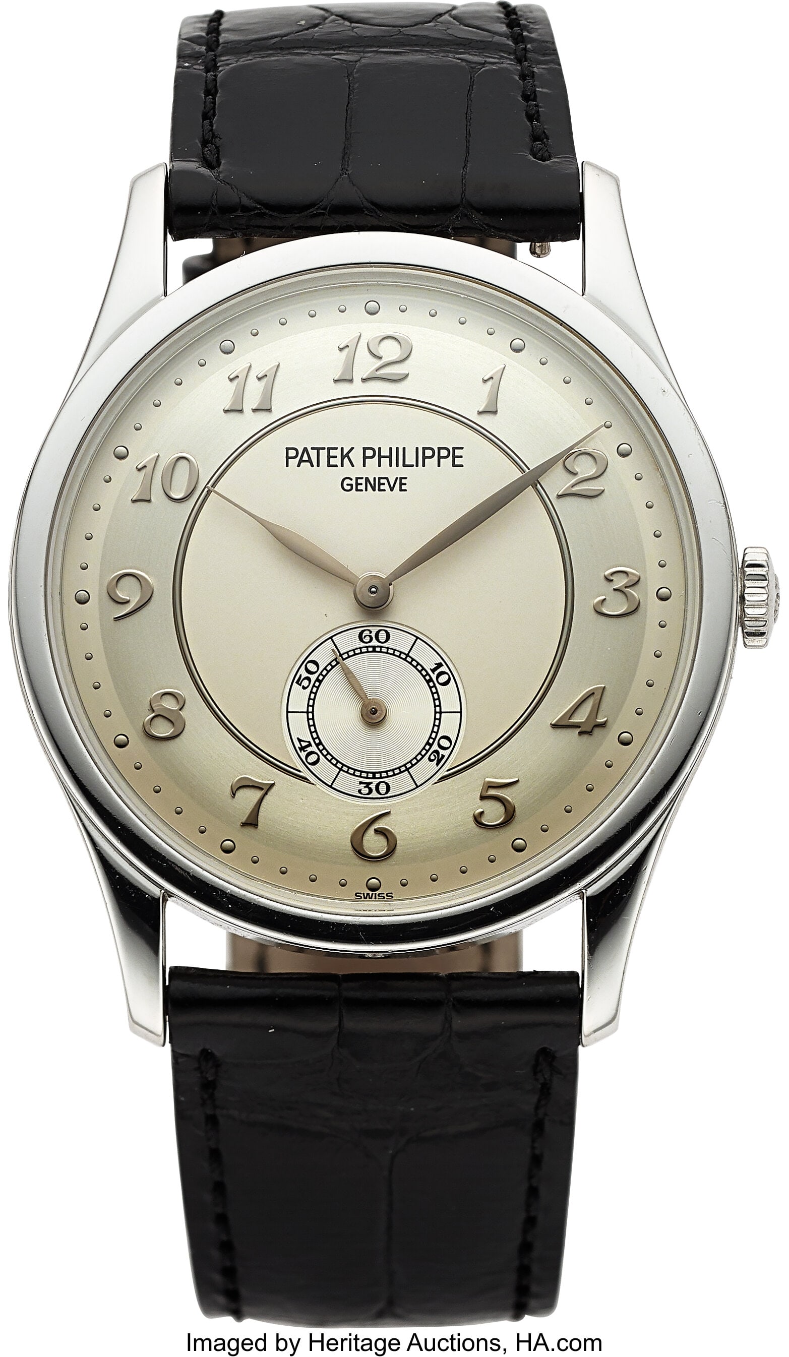 Patek Philippe Calatrava, Platinum, Ref. 5196P : Patek Philippe Calatrava, Platinum, Ref. 5196P Case: 37 mm, platinum, two body, snap-on case back, fixed domed bezel, No. 4484113 Dial&col