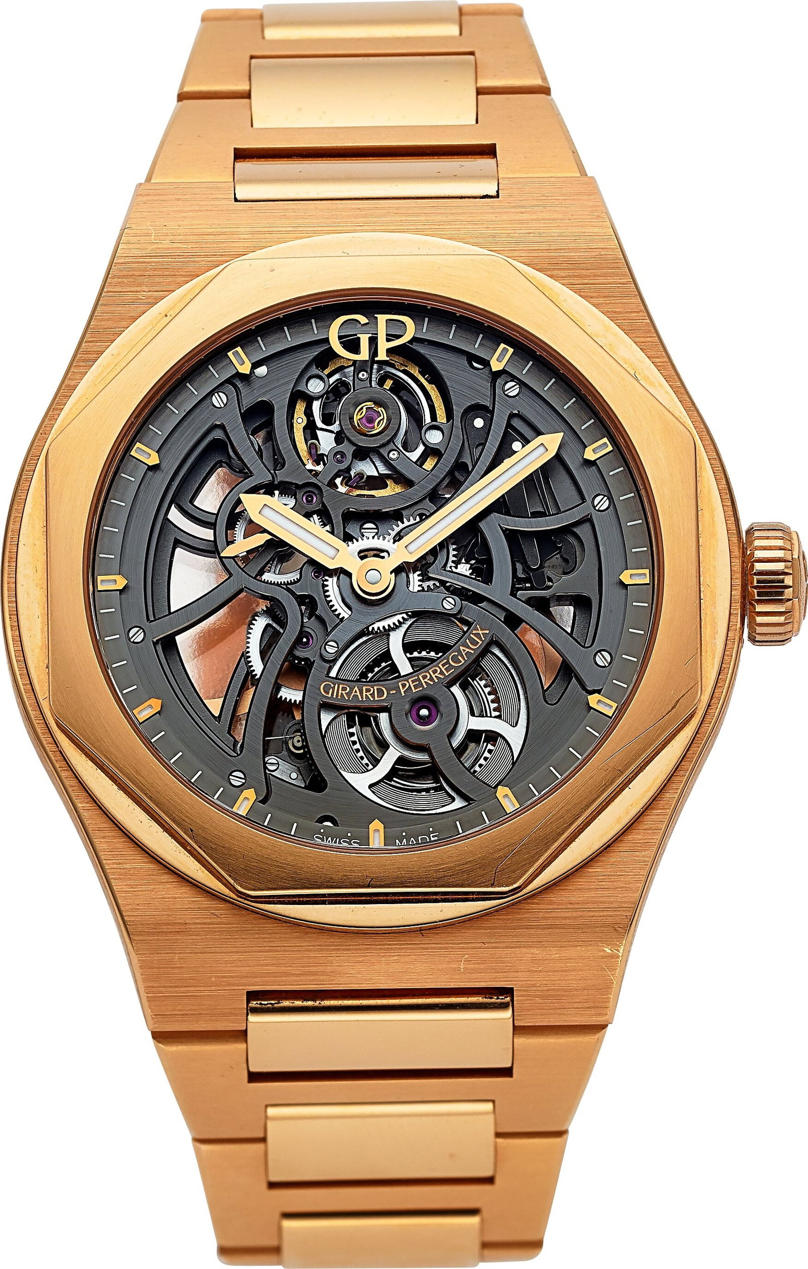 Girard Perregaux Laureto, 18k Rose Gold, Skeleto: Girard Perregaux Laureto, 18k Rose Gold, Skeleton Dial, Full Set, Ref. 81015-52-002-52A Case: 42 mm, 18k rose gold, three body, six screw exhibit