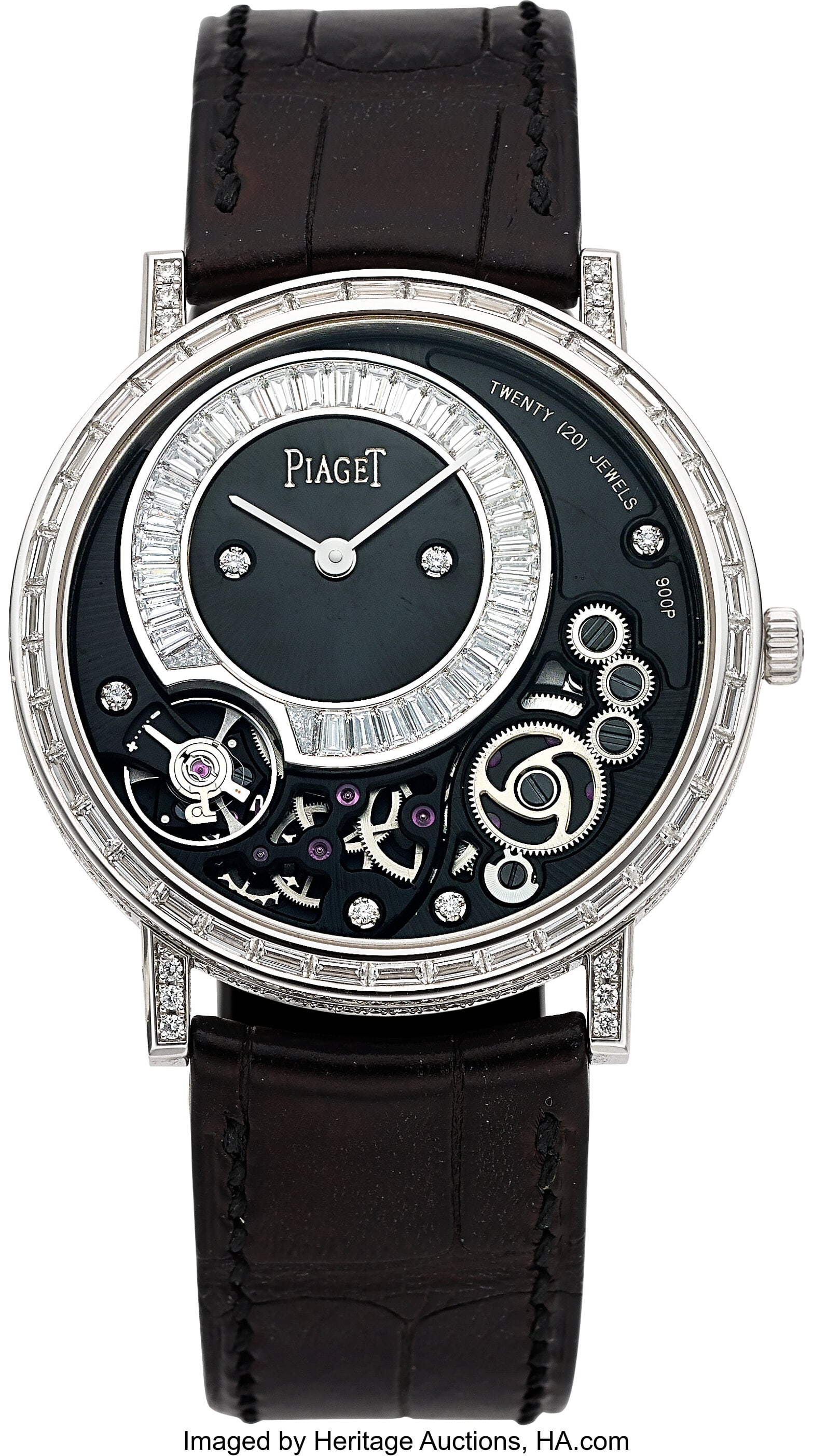 Piaget Fine Haute Joaillerie 38 mm Altiplano 18k: Piaget Fine Haute Joaillerie 38 mm Altiplano 18k White Gold & Diamond 900P Wristwatch, circa 2014 Case: 38 mm, 18k white gold, ultra-thin, solid case back secured wit