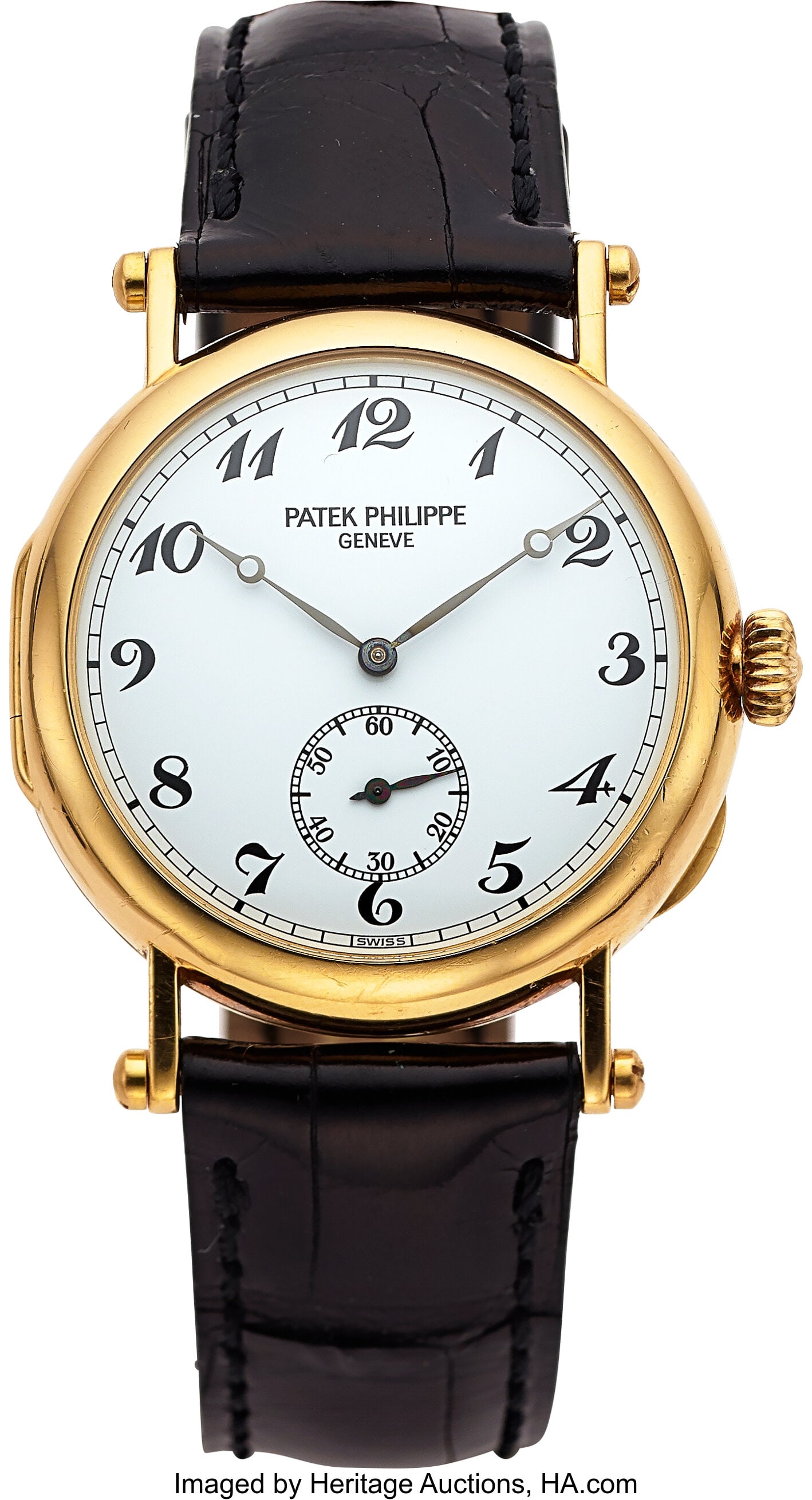 Patek Philippe Calatrava, 33 mm, 18k Yellow Gold: Patek Philippe Calatrava, 33 mm, 18k Yellow Gold, Ref. 3960J Case: 33 mm, 18k yellow gold, three body, hinged case back, No. 2870154 Dial&