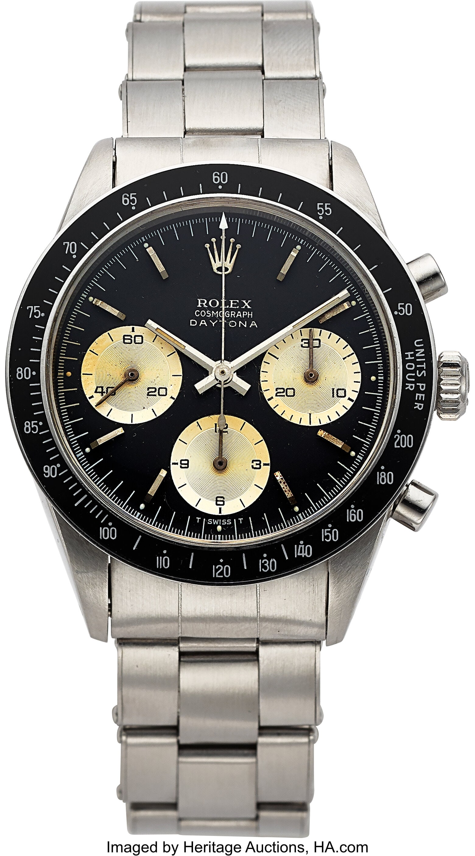 Rolex Cosmograph Daytona, Full Set, Ref. 6241, C: Rolex Cosmograph Daytona, Full Set, Ref. 6241, Circa 1968 Case: 36 mm, stainless steel, three body, screw-down case back, black ceramic bezel wit