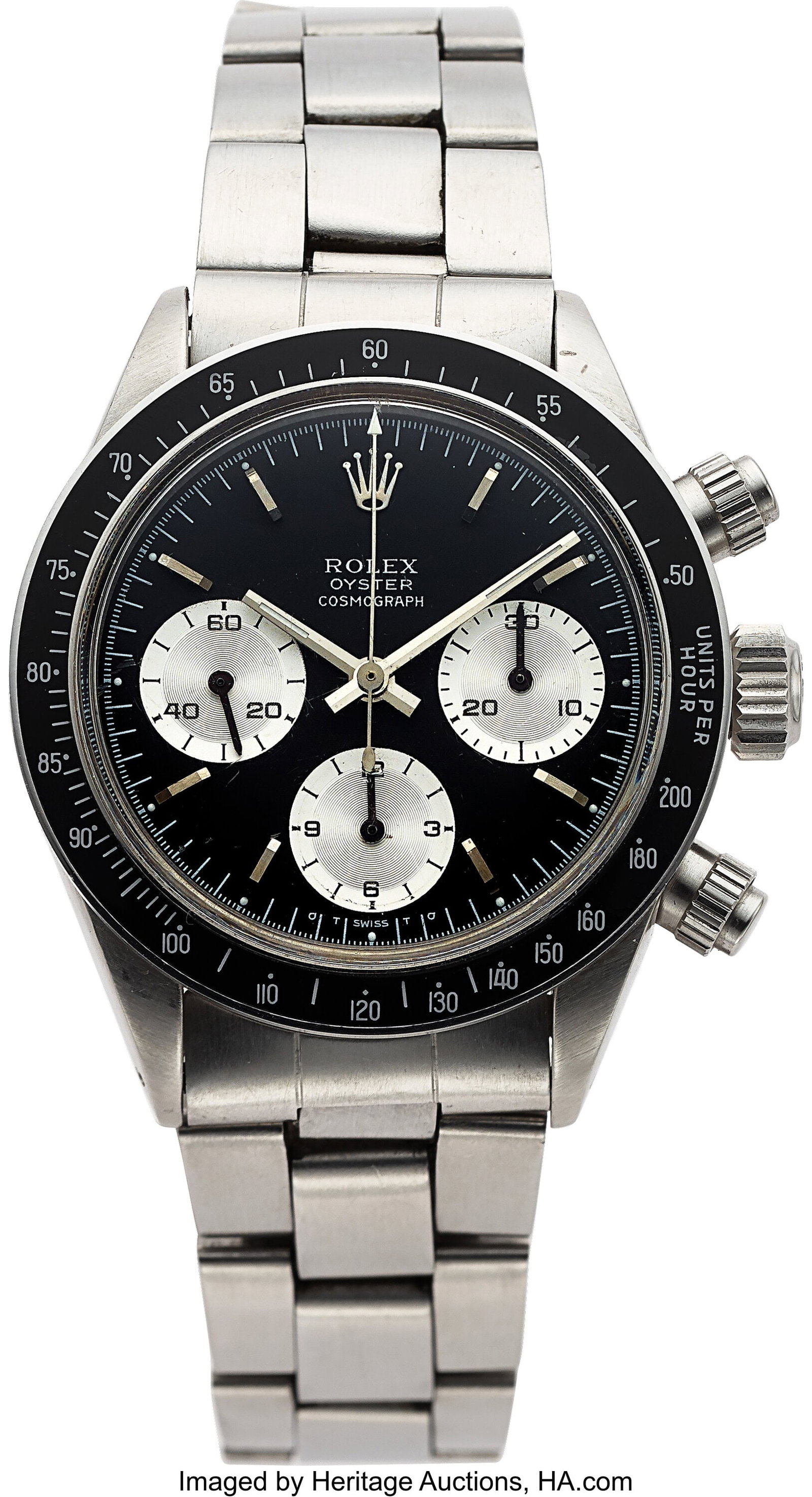 Rolex, Ref. 6240/6239 Rare Oyster Cosmograph, Si: Rolex, Ref. 6240/6239 Rare Oyster Cosmograph, Sigma Dial, Box & Papers, circa 1960's Case: 37 mm, stainless steel, three body, screw down