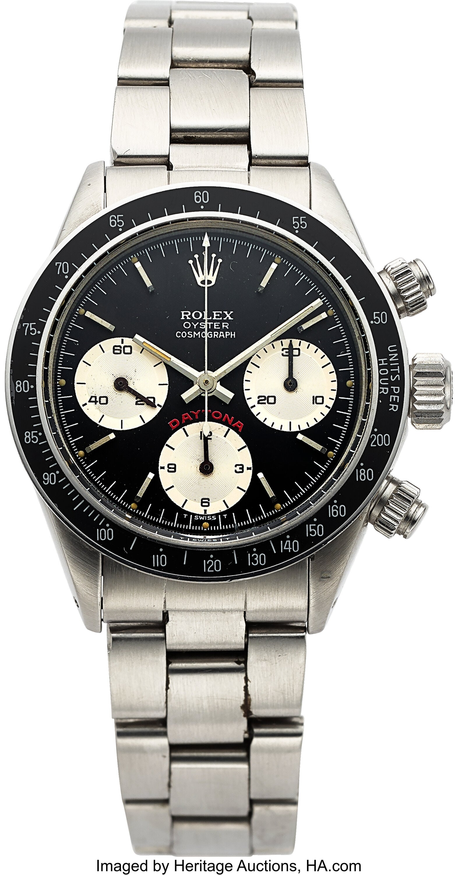 Rolex, Ref. 6263 "Big Red" Cosmograph Daytona, c: Rolex, Ref. 6263 "Big Red" Cosmograph Daytona, circa 1986, Box & Papers Case: 37 mm x No. 9568837, stainless steel, three body case, screw d
