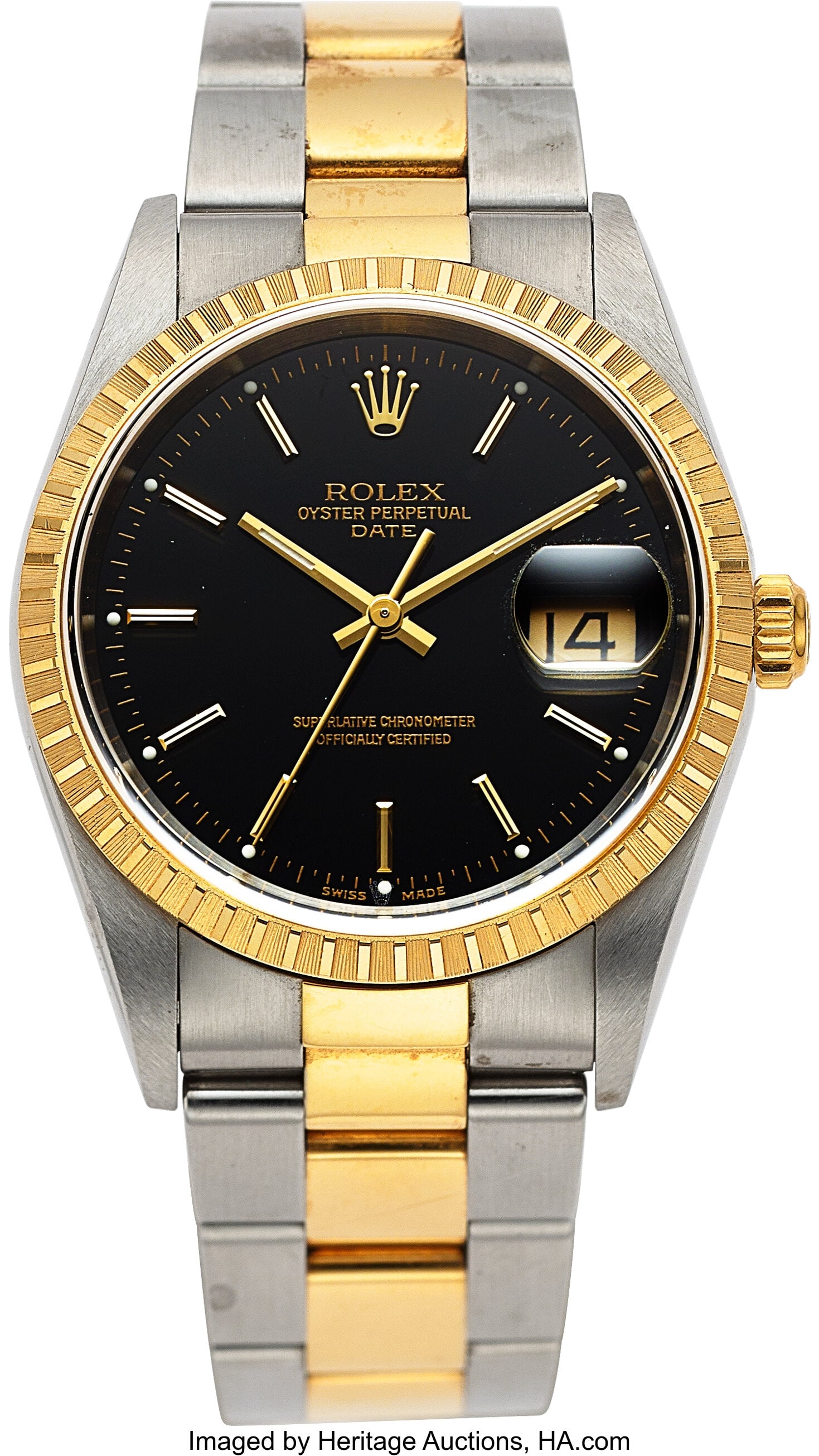 Rolex, Ref. 15233 Steel & Gold Oyster Perpetual : Rolex, Ref. 15233 Steel & Gold Oyster Perpetual Datejust, Black Dial, circa 2002 Case: 34 mm, steel and 18k gold, three body, gold fluted bezel&com