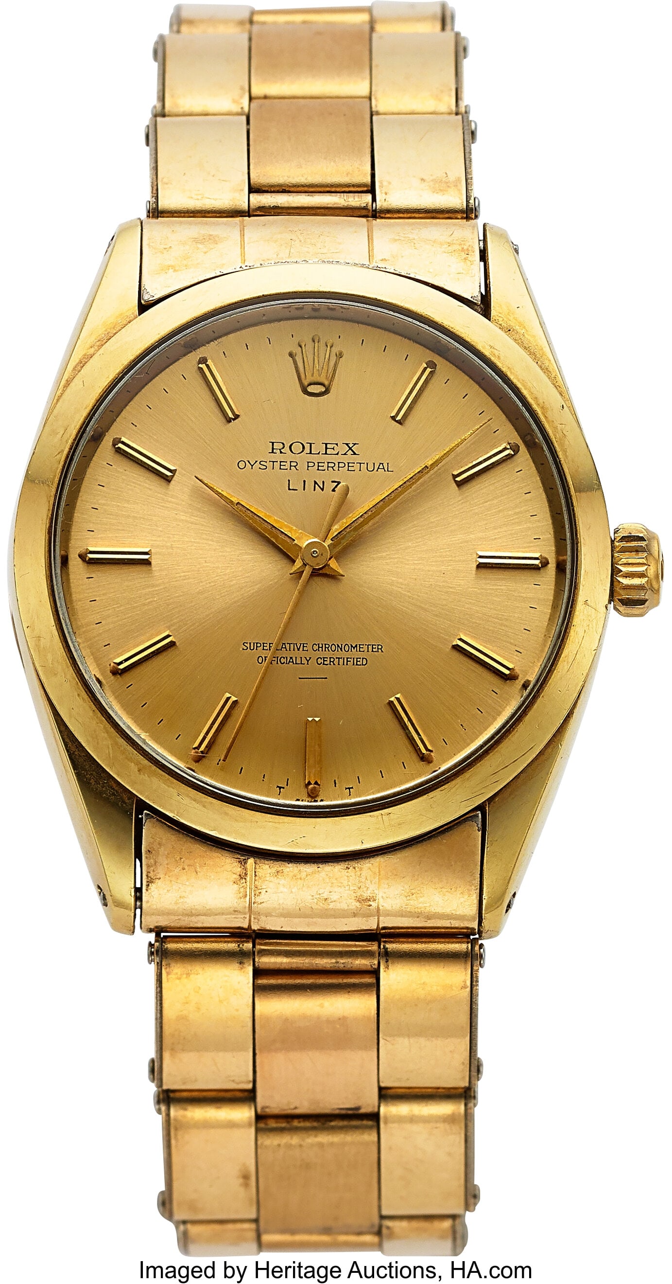 Rolex Oyster Perpetual, Gold Plated, Ref. 1024 : Rolex Oyster Perpetual, Gold Plated, Ref. 1024 Case: 33 mm, gold filled and stainless steel, three body, screw-down case back, fixed domed bezel,
