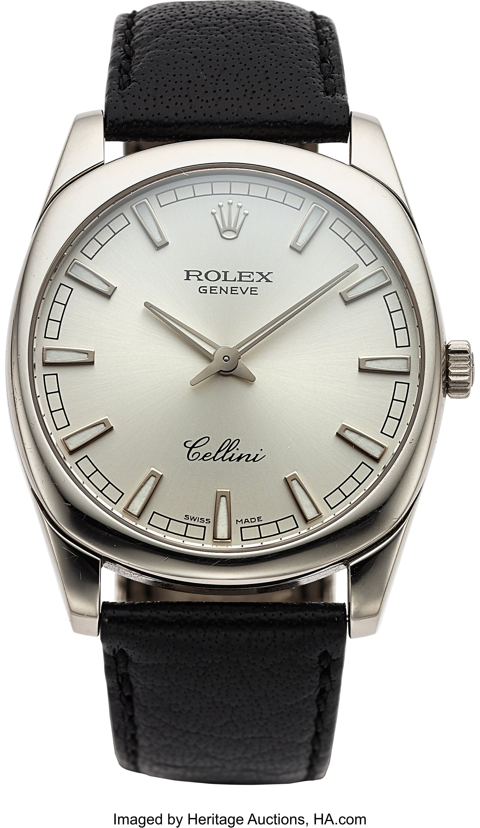 Rolex Cellini, 18k White Gold, Full Set, Ref. 42: Rolex Cellini, 18k White Gold, Full Set, Ref. 4243 Case: 37 mm x 39 mm, 18k white gold, two body, snap on case back, fixed domed bezel, No&