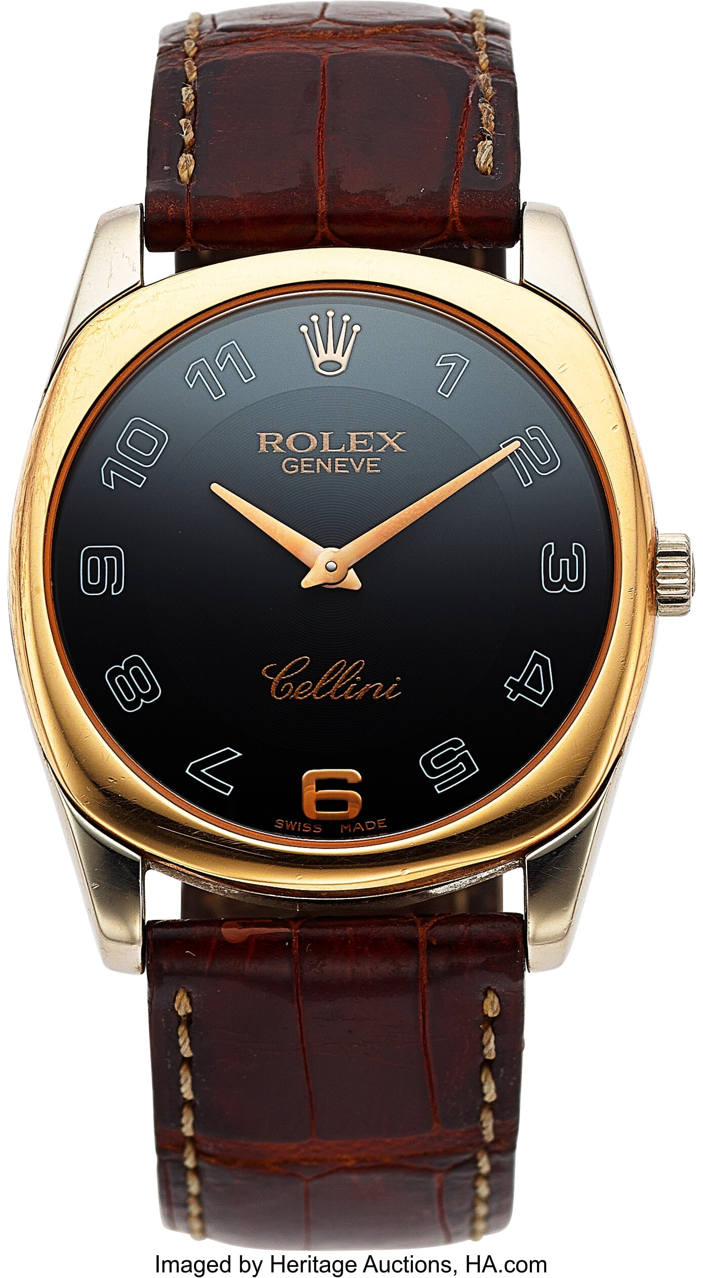 Rolex, White & Pink Gold Cellini, Ref. 4233, cir: Rolex, White & Pink Gold Cellini, Ref. 4233, circa 1999 Case: 33 mm, 18k gold, three body, solid case back, A999945 Dial: black, 