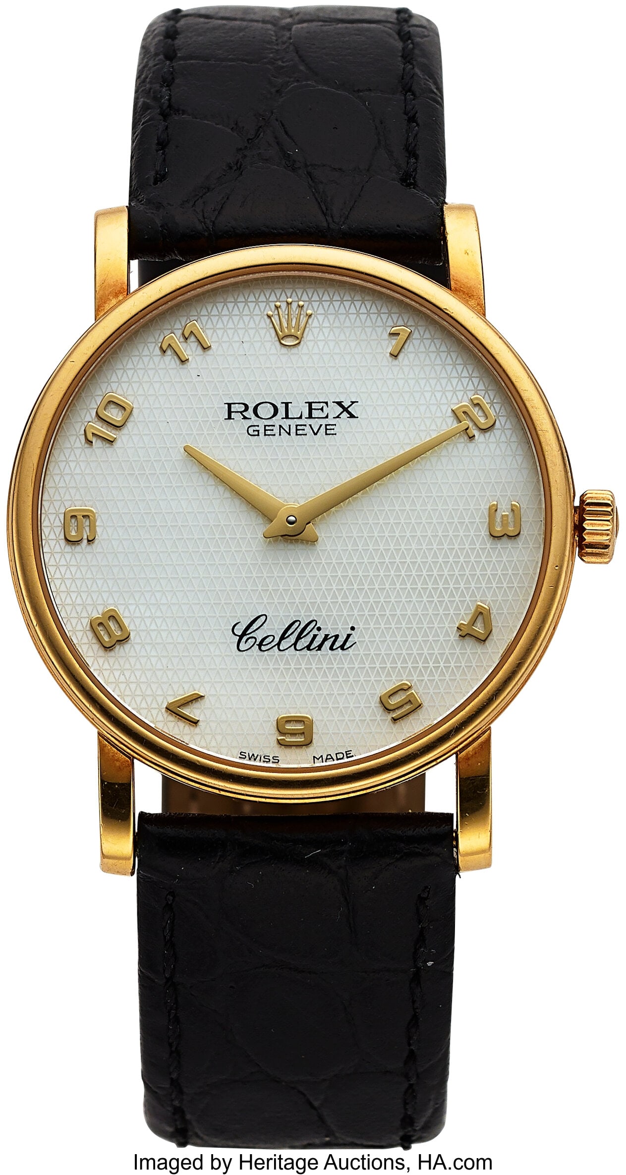 Rolex Cellini, 18k Yellow Gold, Ref. 5115 Case:: Rolex Cellini, 18k Yellow Gold, Ref. 5115 Case: 32 mm, 18k yellow gold, three body, snap-on case back, fixed domed bezel, No. M755578 Dial