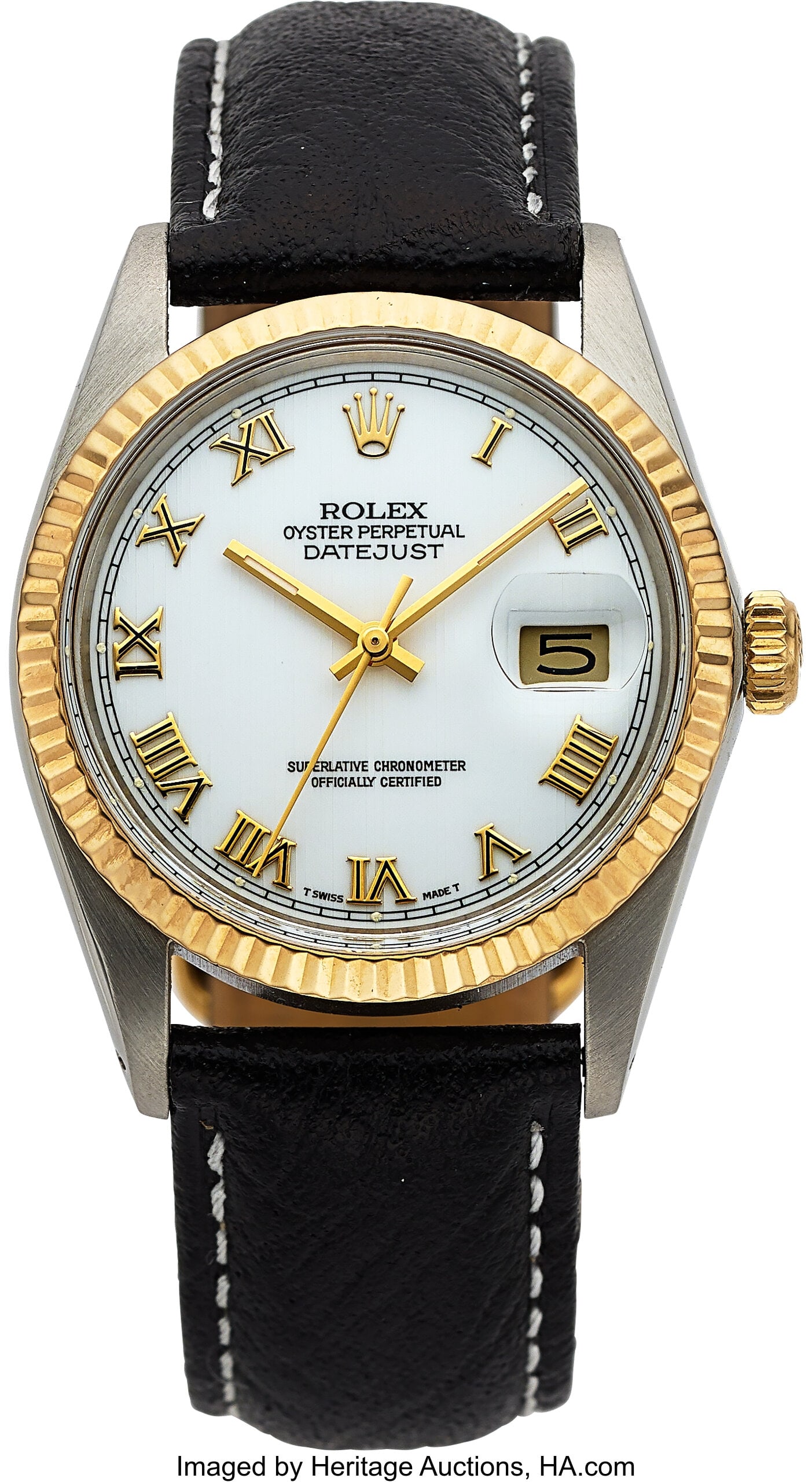 Rolex Oyster Perpetual Datejust, Two Tone Steel : Rolex Oyster Perpetual Datejust, Two Tone Steel and 18k Yellow Gold, Ref. 16013 Case: 36 mm, stainless steel and 18k yellow gold, three body, screw-down case