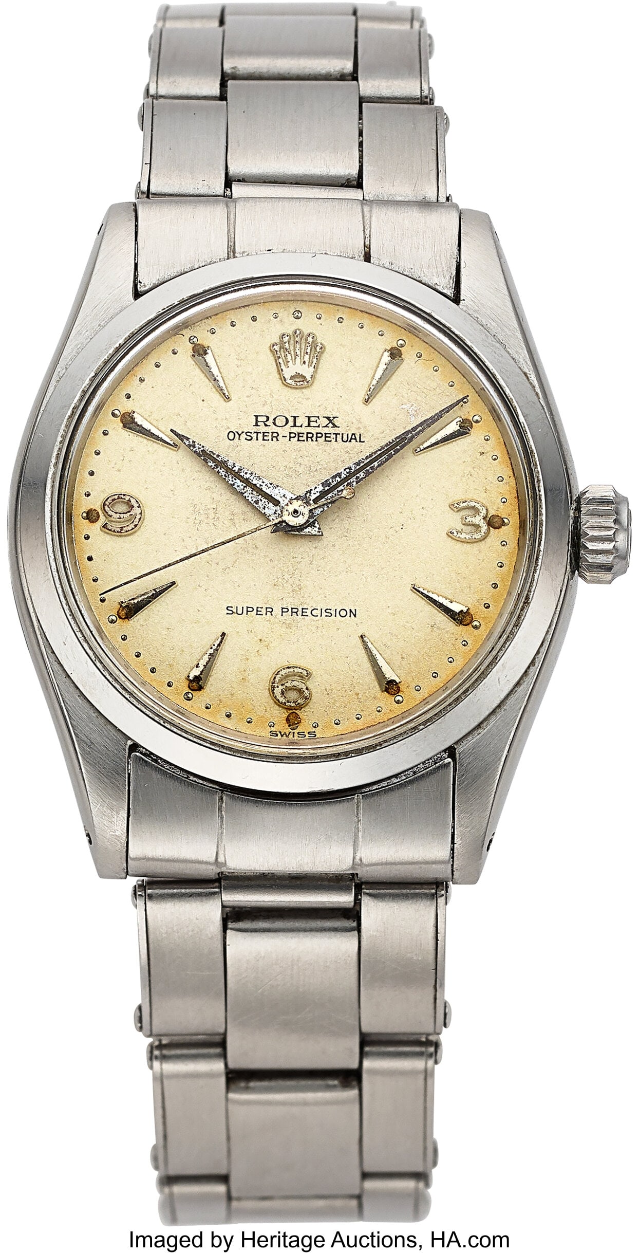 Rolex, Ref. 6548 Stainless Steel Speedking, Orig: Rolex, Ref. 6548 Stainless Steel Speedking, Original Bracelet, circa 1950's Case: 32 mm, stainless steel, three body, screw down crown and case back&co
