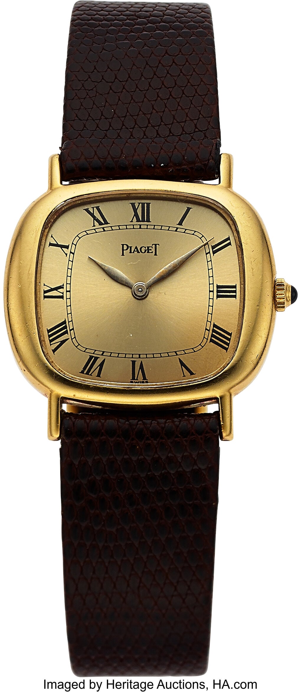 Piaget Mini Warhol, 18k Yellow Gold Case: 26 mm: Piaget Mini Warhol, 18k Yellow Gold Case: 26 mm x 22.5 mm, 18k yellow gold, two body, four screw case back, gem set crown Dial: champagne dial, b