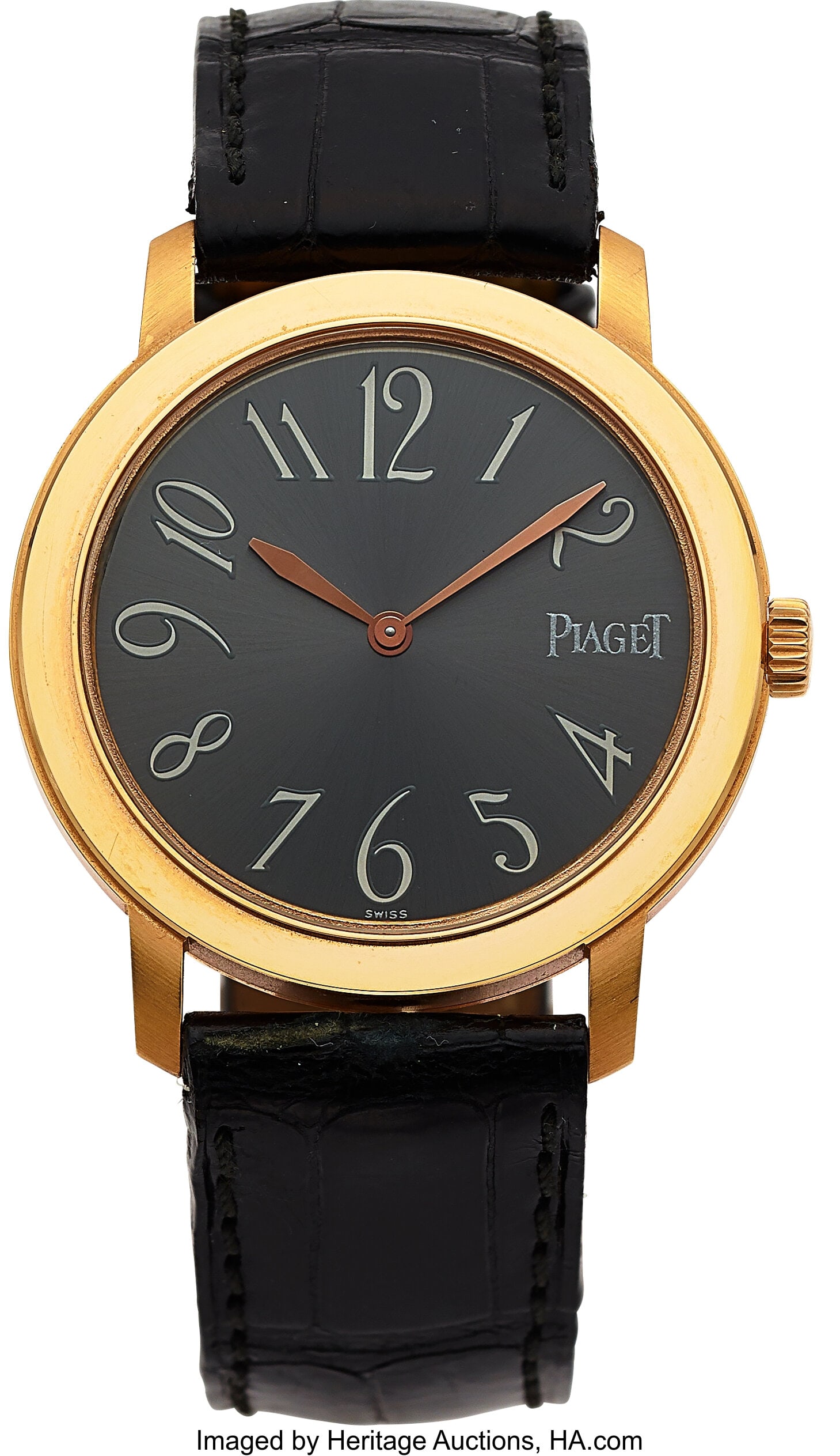 Piaget, Pink Gold Altiplano Ref. 90920 Case: 34: Piaget, Pink Gold Altiplano Ref. 90920 Case: 34 mm, 18k pink gold, two body, exhibition case back secured with screws Dial: sunray gray with white enameled r