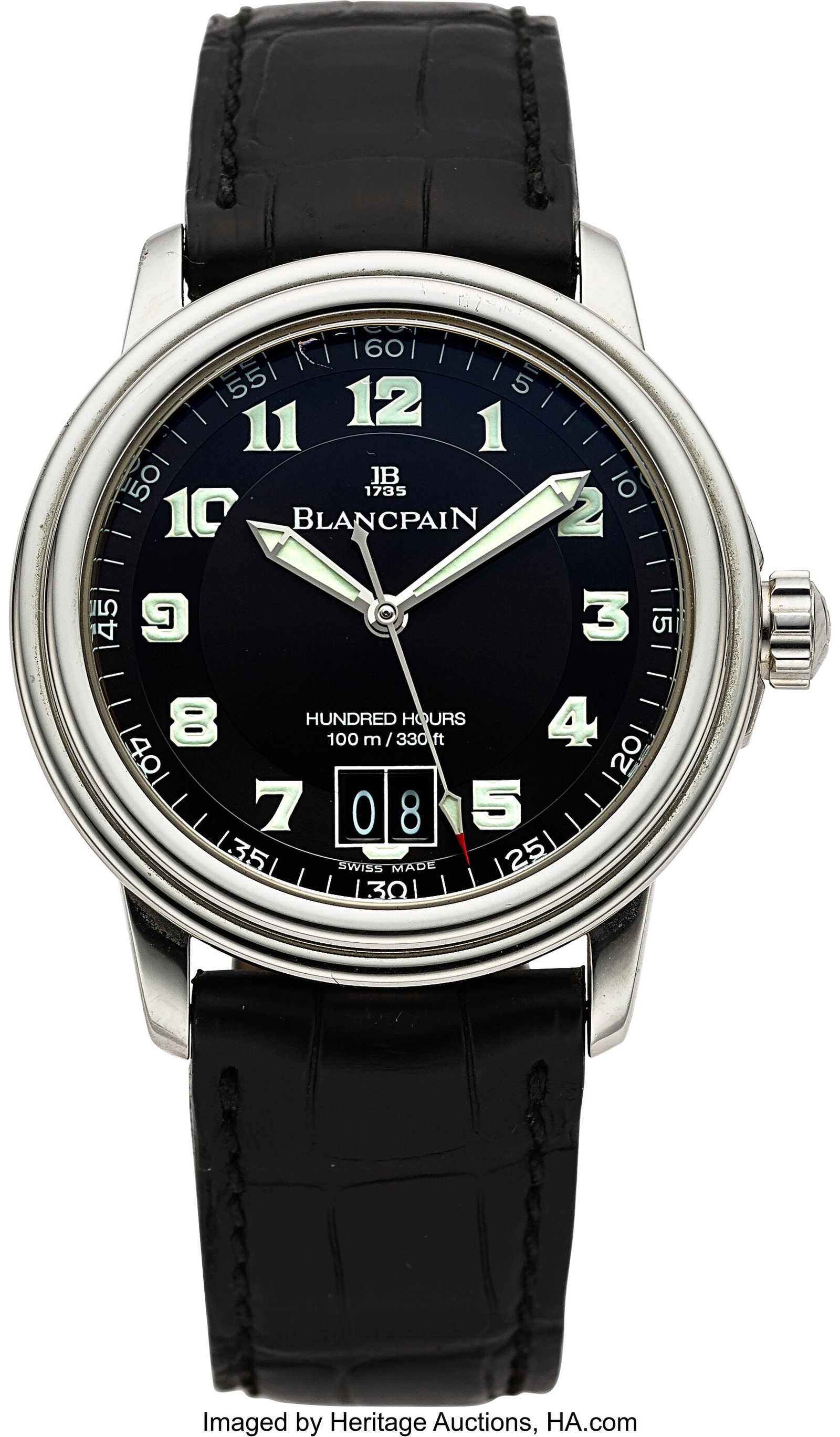 Blancpain Léman Hundred Hours, 38 mm, Stainless: Blancpain Léman Hundred Hours, 38 mm, Stainless Steel Case: 38 mm, stainless steel, three body, screw-down exhibition case back and crown, fixed