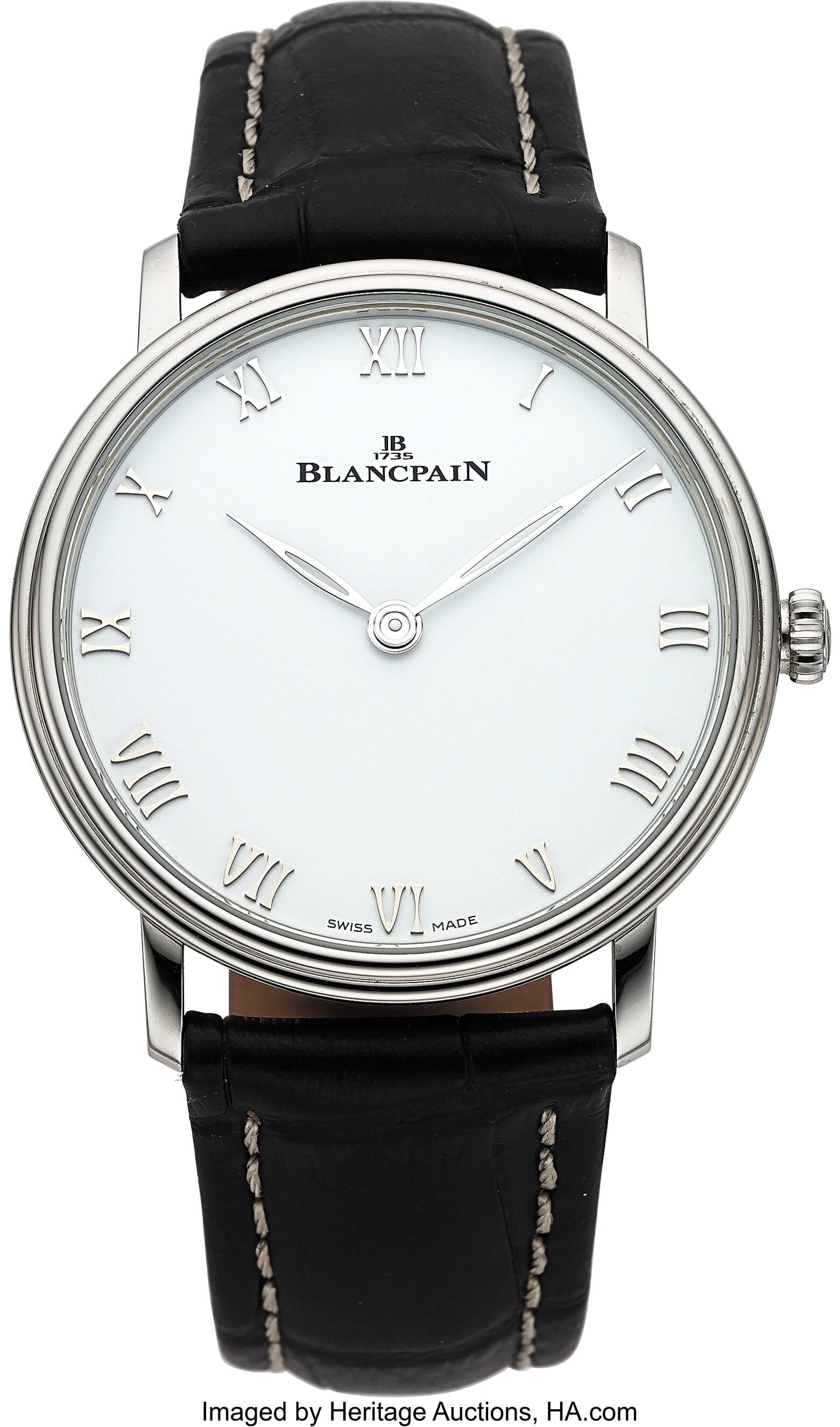 Blancpain Villeret Ultraplate, White Dial, Ref. : Blancpain Villeret Ultraplate, White Dial, Ref. 6605-1127-55B Case: 40 mm, stainless steel, two body, exhibition case back, fixed stepped bezel, 