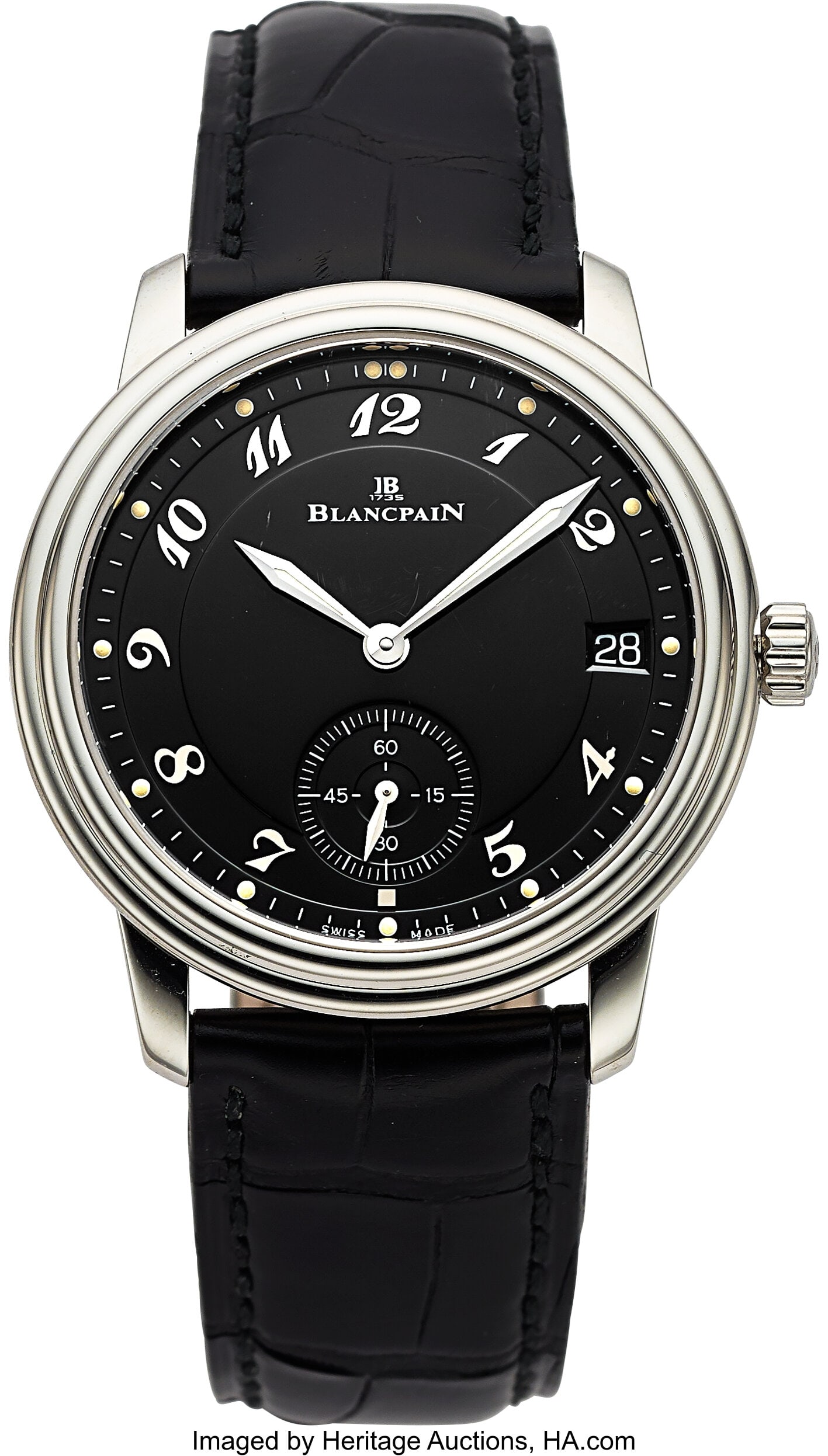 Blancpain Villeret, Stainless Steel, Black Dial,: Blancpain Villeret, Stainless Steel, Black Dial, Ref. 1161-1130-55 Case: 36 mm, stainless steel, three body, snap-on case back, fixed stepped bez