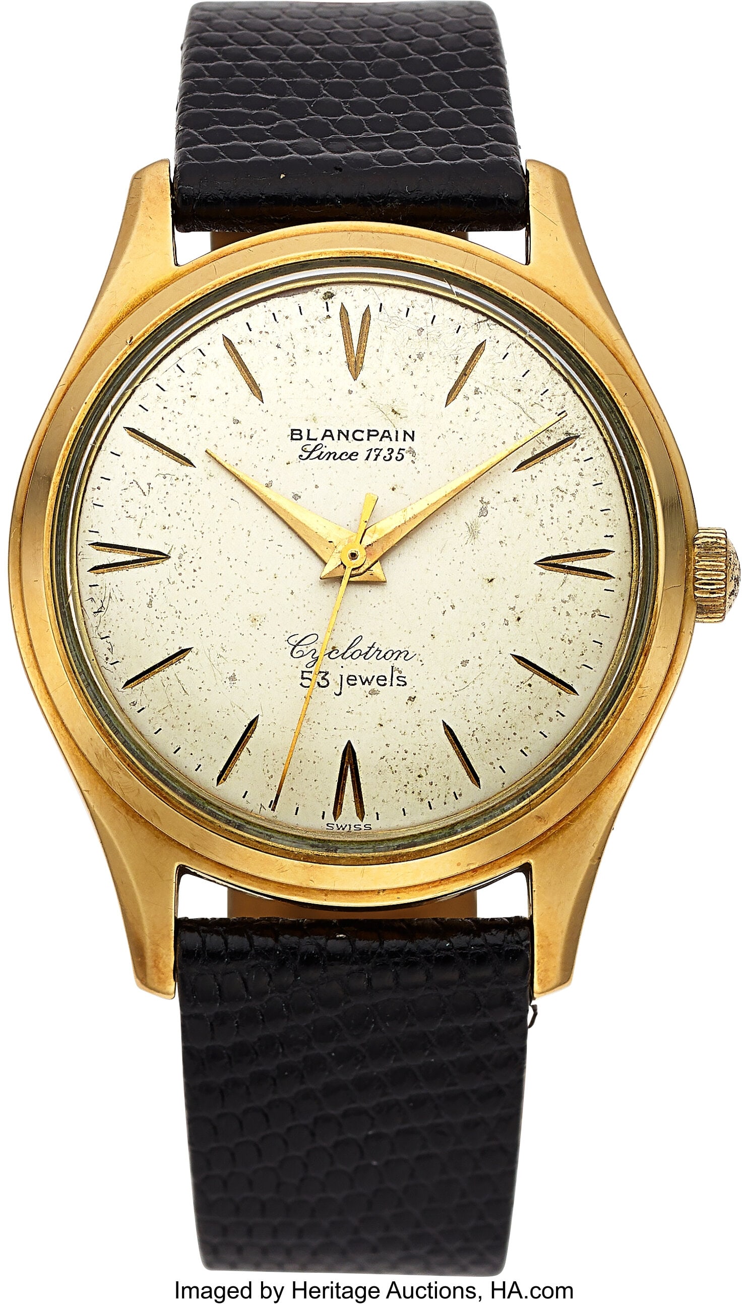 Blancpain Cyclotron, Automatic, 14k Yellow Gold : Blancpain Cyclotron, Automatic, 14k Yellow Gold Case: 35 mm, 14k yellow gold, three body, screw-down case back, fixed domed bezel Dial: silvered