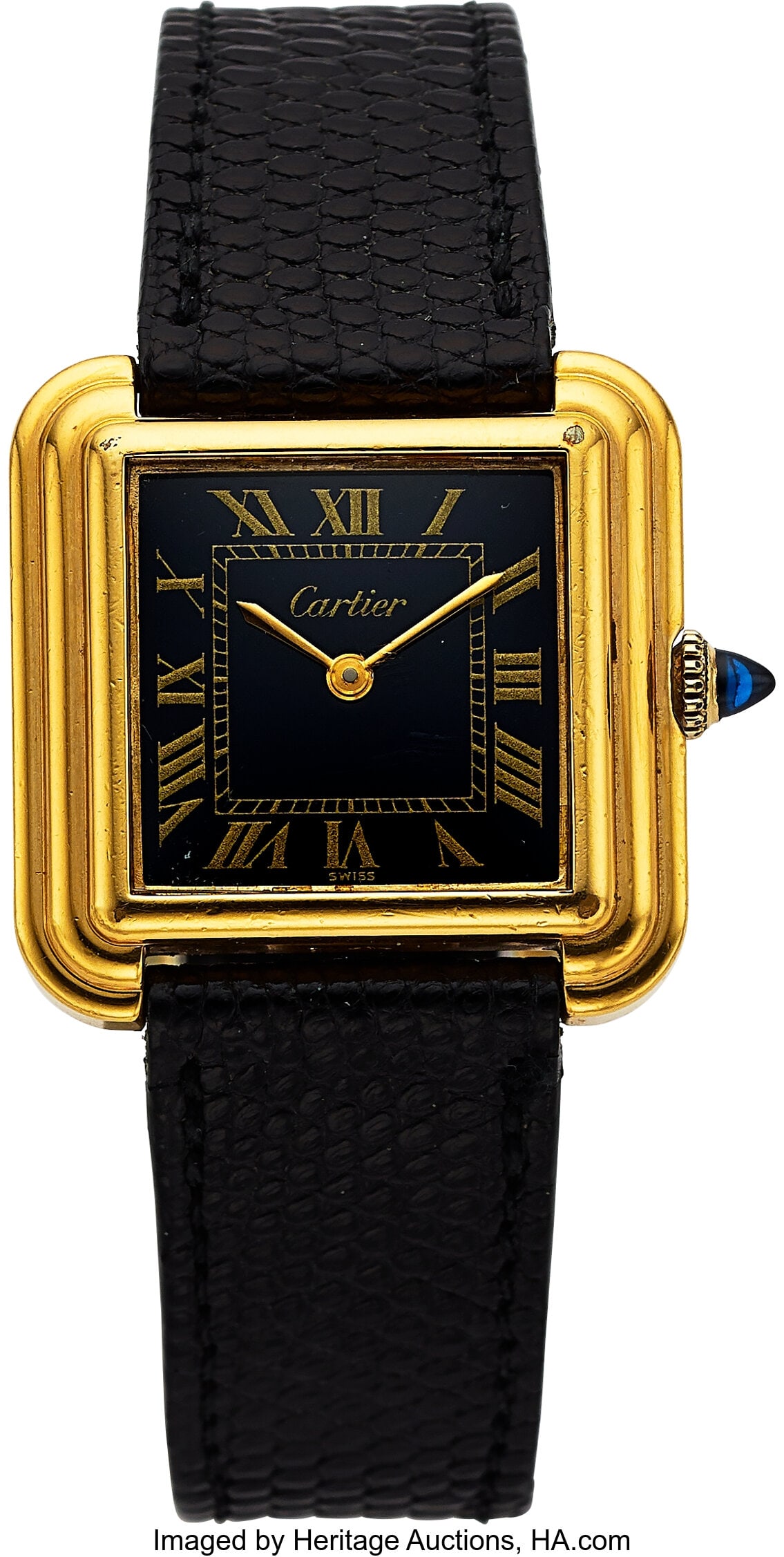 Cartier Stepped Tank Pre-Must, Blue Roman Dial, : Cartier Stepped Tank Pre-Must, Blue Roman Dial, Ref. 25716 Case: 27 mm, gold plated, three body, four screw case back, stepped bezel, No. 