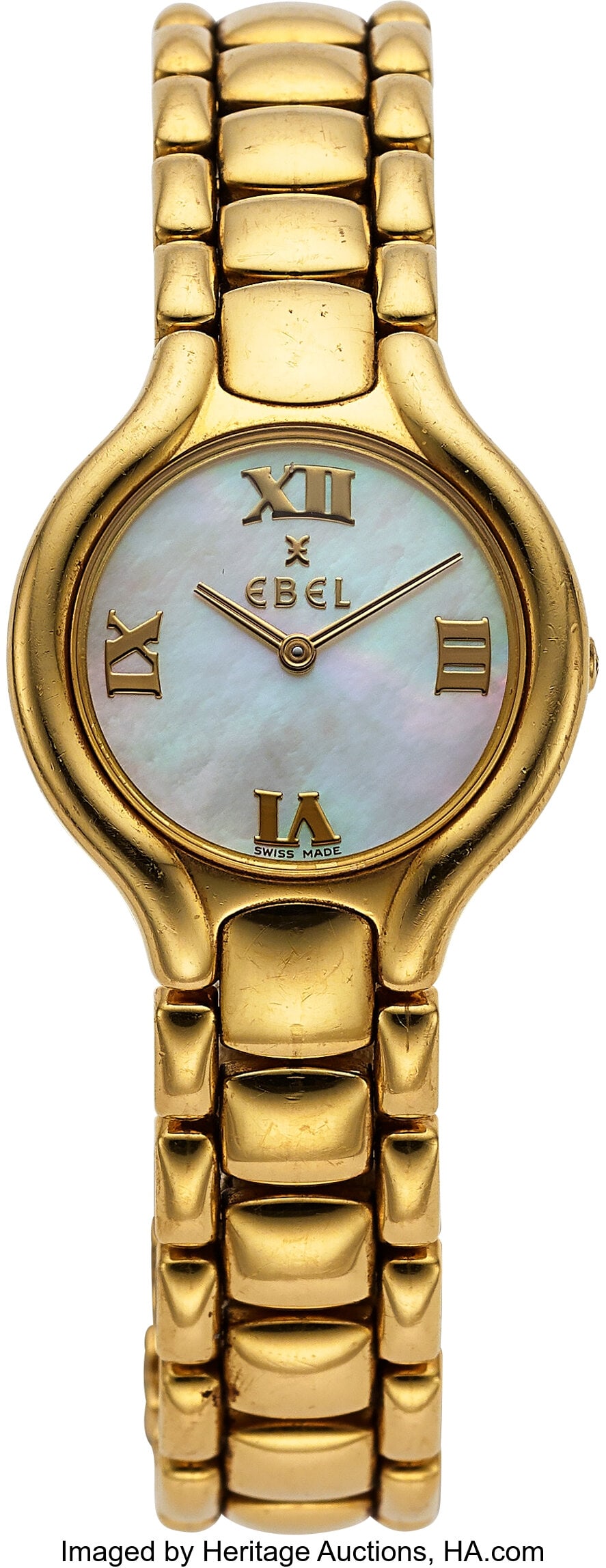 Ebel, 18k Gold Lady's Beluga Mother-of-Pearl Dia: Ebel, 18k Gold Lady's Beluga Mother-of-Pearl Dial Bracelet Watch, circa 2000 Case: 24 mm, 18k gold case and band, two body, solid case back secured with screws Dial