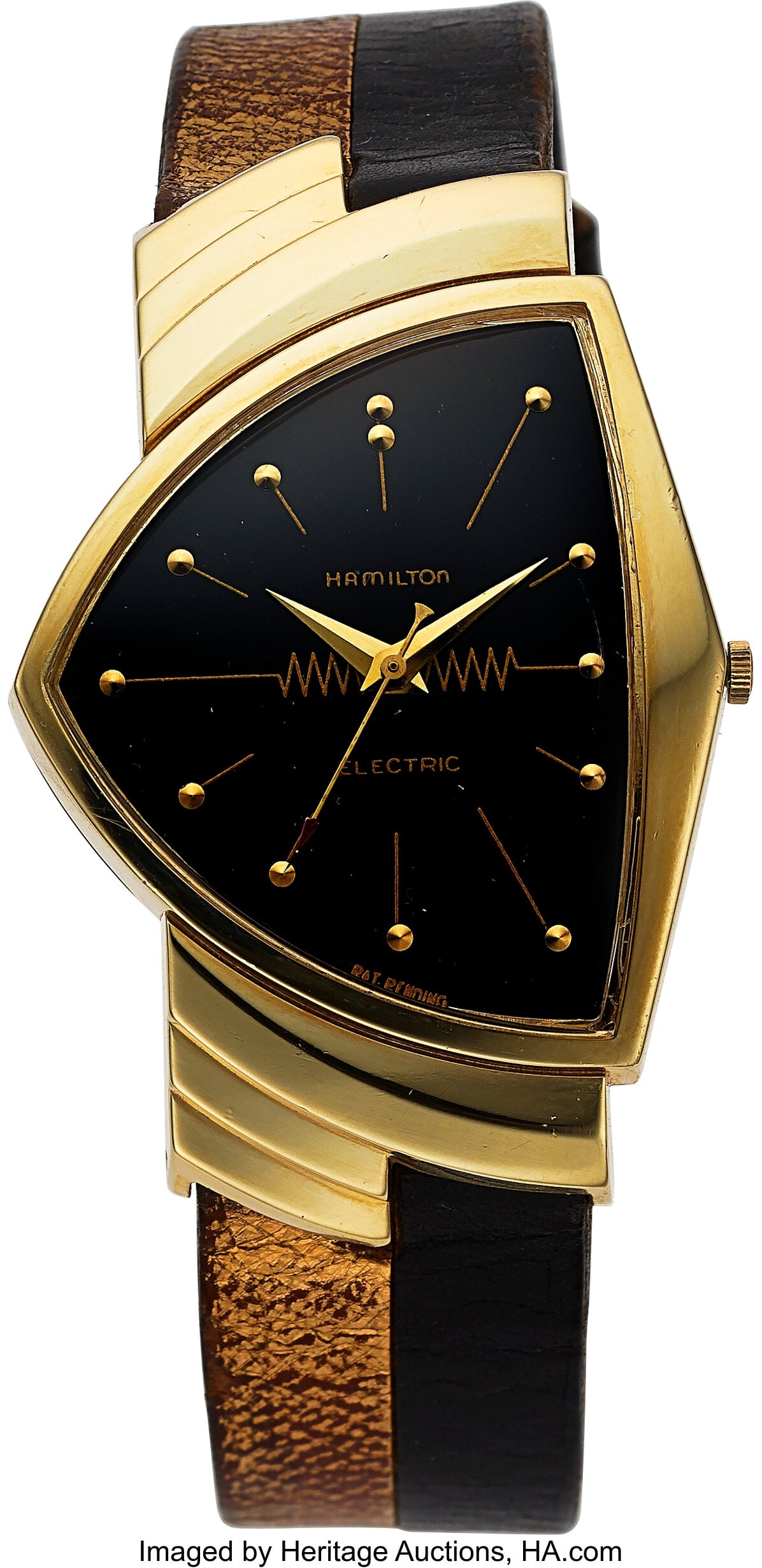 Hamilton Ventura, 14k Yellow Gold, Electric Move: Hamilton Ventura, 14k Yellow Gold, Electric Movement Case: 31 mm x 45 mm, 14k yellow gold, three body, snap-on case back, S078918 Dial: black dial&comma
