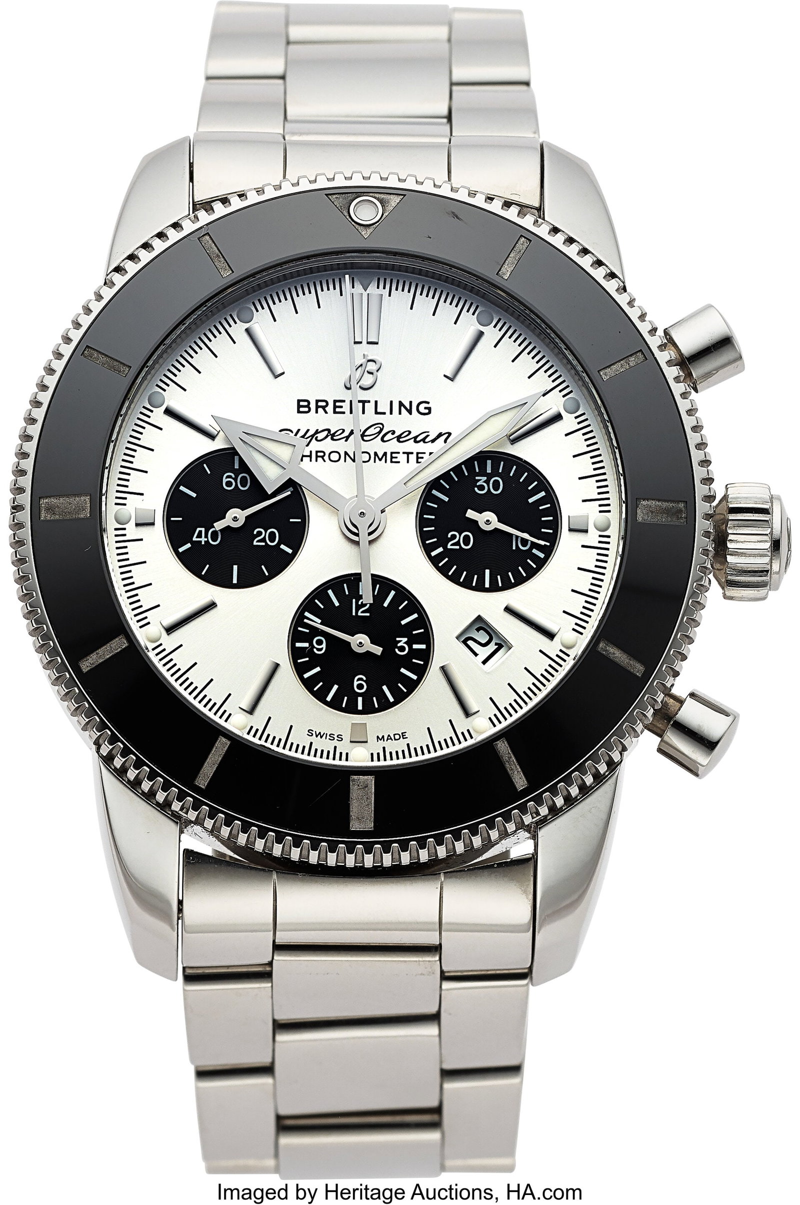 Breitling SuperOcean Heritage Chronograph, 44 mm: Breitling SuperOcean Heritage Chronograph, 44 mm, Ref. AB0162 Case: 44 mm, stainless steel, three body, screw-down exhibition case back, unidirectional